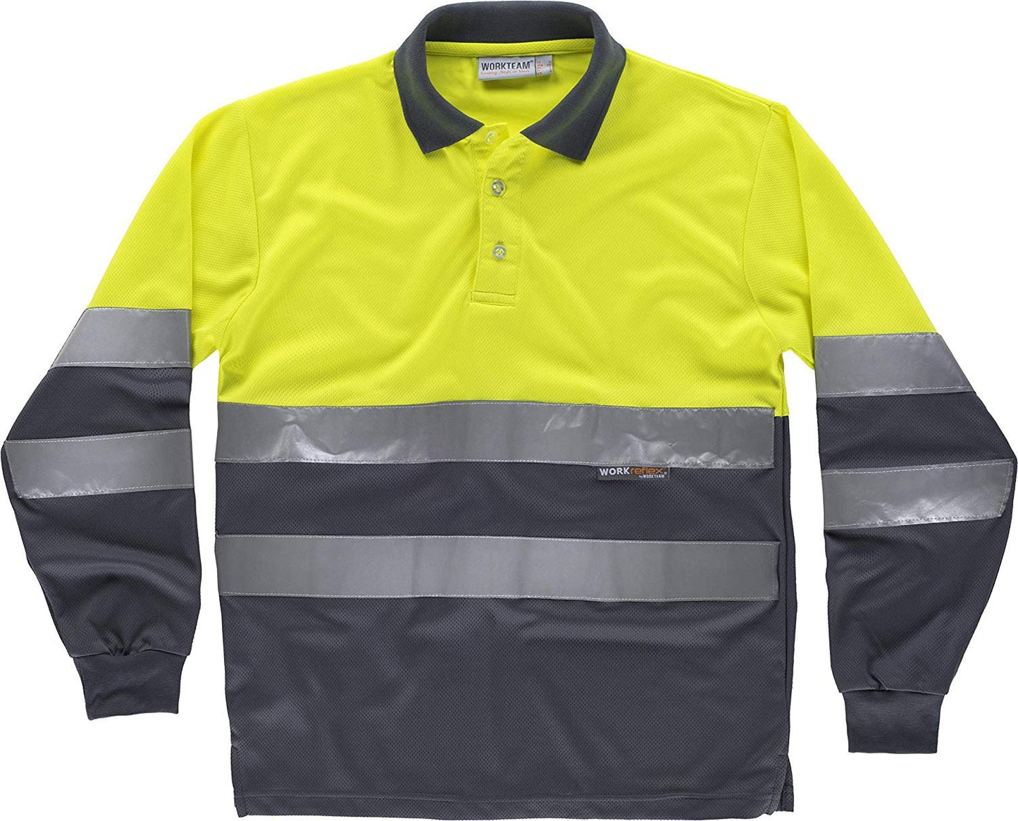 Work Team Polo Combinado Alta Visibilidad Manga Larga, Cintas Reflectantes Torso y Mangas. EN ISO 20471:2013 Hombre