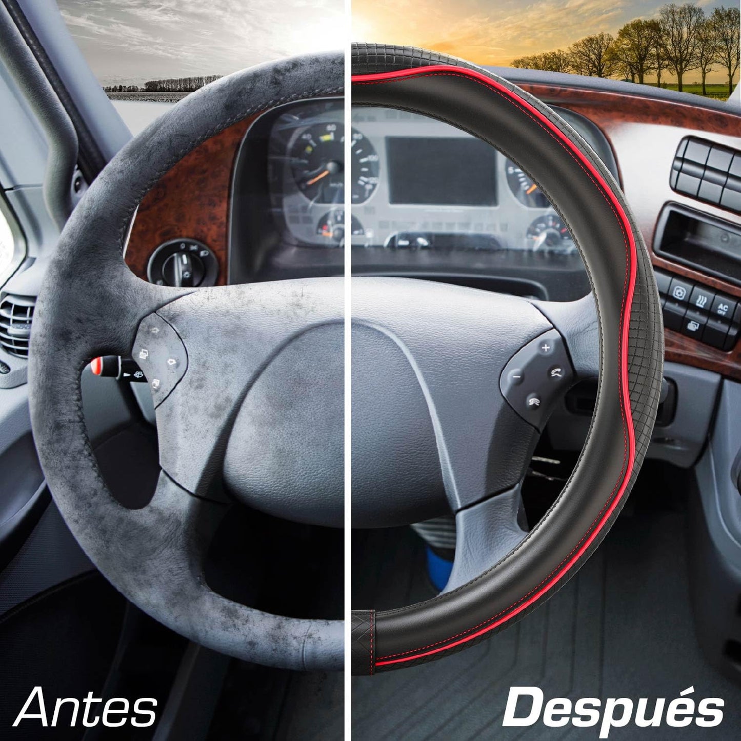 Upgrade4cars Funda Volante Coche Azul Negro Universal Poli-Piel | Cubre 37-38 cm Diámetro Exterior | Accesorios Coches Interior Decoracion Cubierta | Ideas Regalos