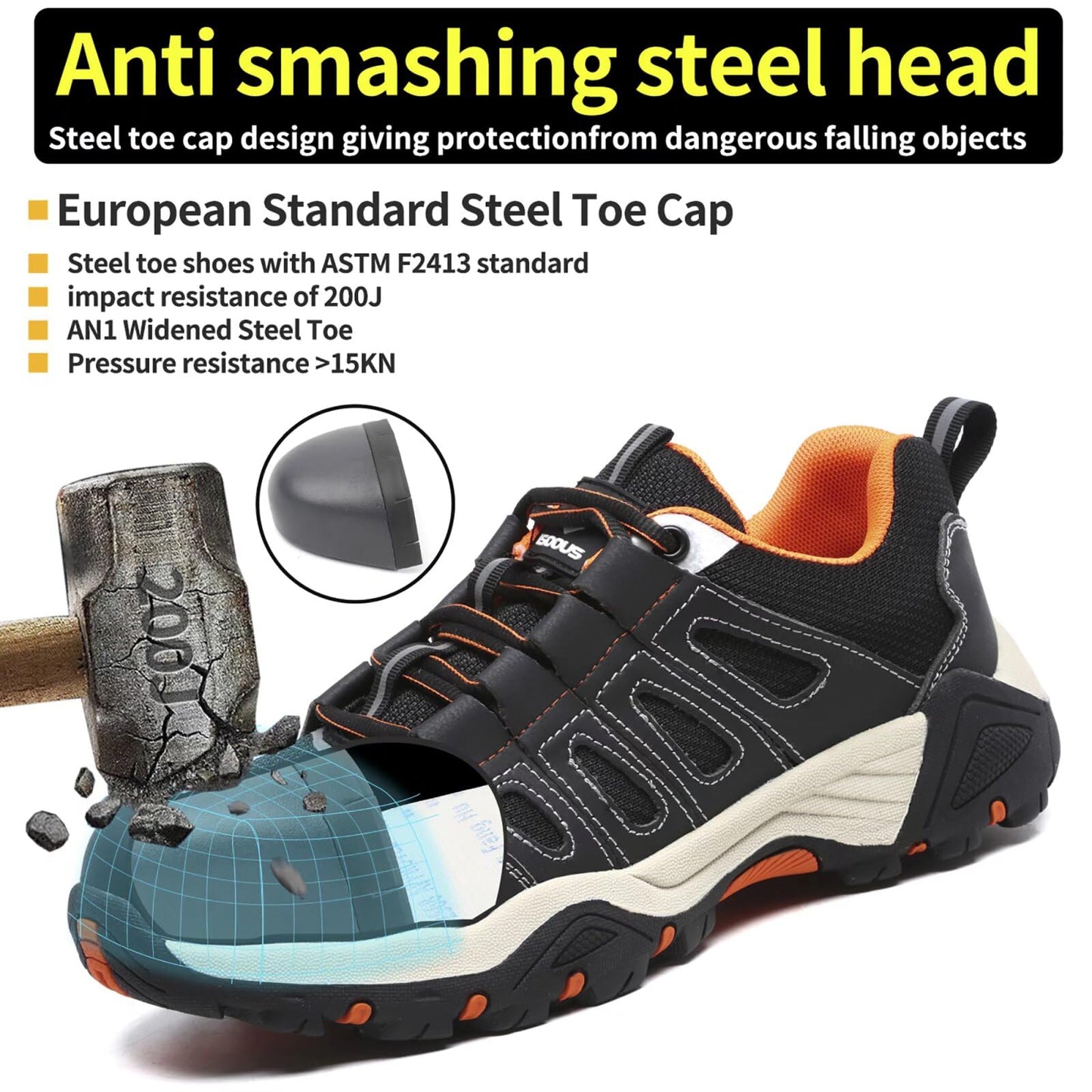 ISOOUS Zapatos de Seguridad Hombre Mujer Calzado de Trabajo Comodo Ligeros con Punta de Acero Transpirable Anti-pinchazos