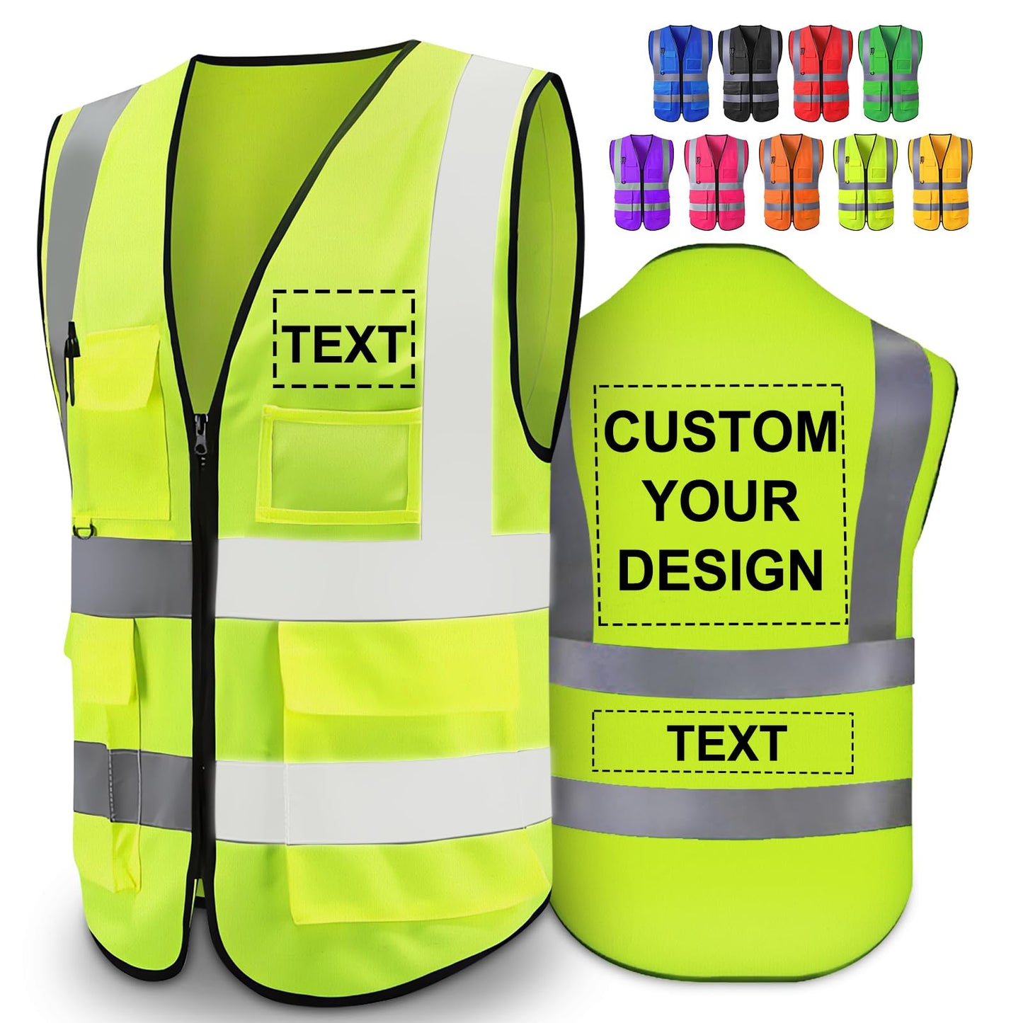 Greaxid Chaleco de seguridad para hombres de alta visibilidad reflectante ropa de trabajo con 5 bolsillos para la construcción al aire libre, S ~ 5XL