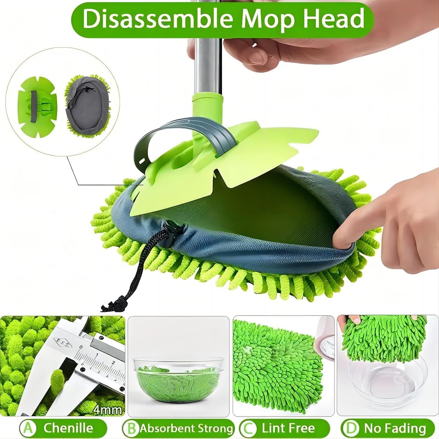 47.5" Cepillo Lavar Coche con Mango Brocha Kit Limpieza Autocaravana Automoviles Vehículos Camiones Camper 2 en 1 Chenille Microfibra Car Wash Brush Accesorios Carro No Dañar Pintura Libre Arañazos