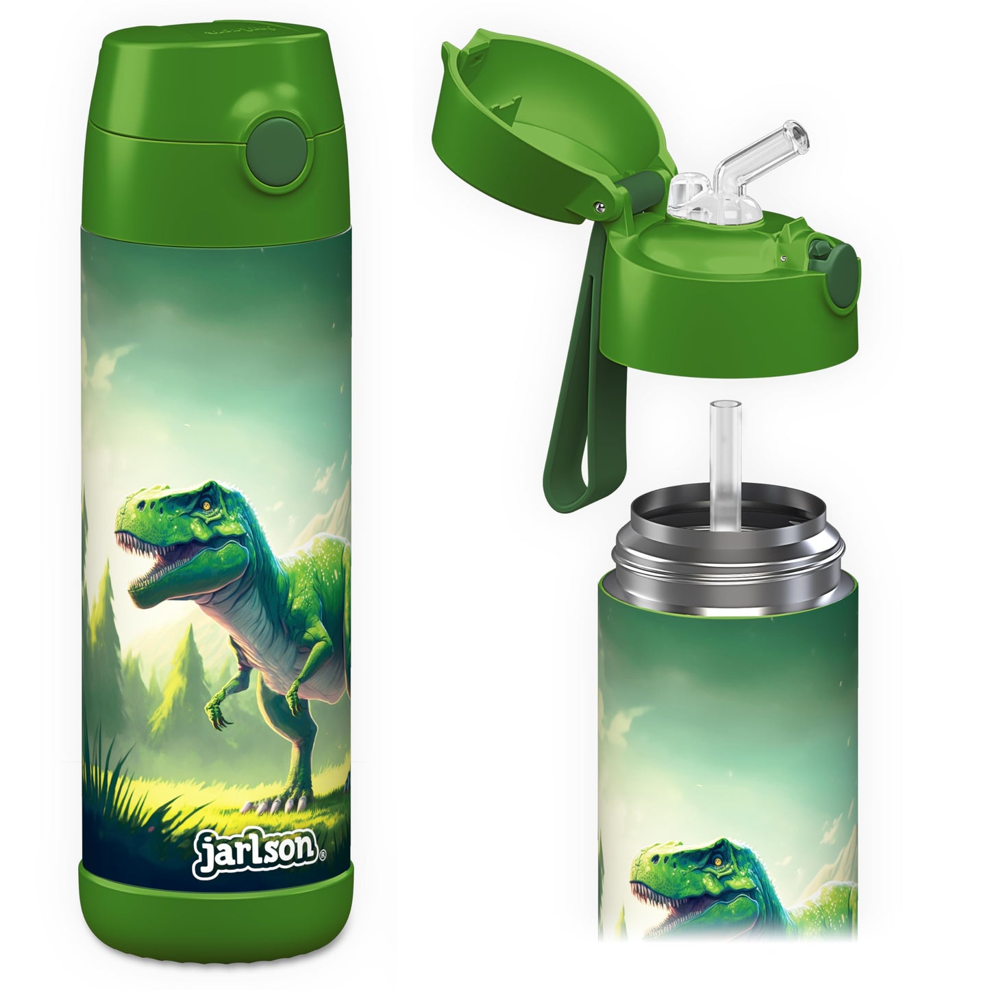 Jarlson®, Botella térmica de acero inoxidable, para niños, libre de BPA, botella para bebidas con pajilla, termo de 500 ml (Camión de bomberos rojo, 500 ml)