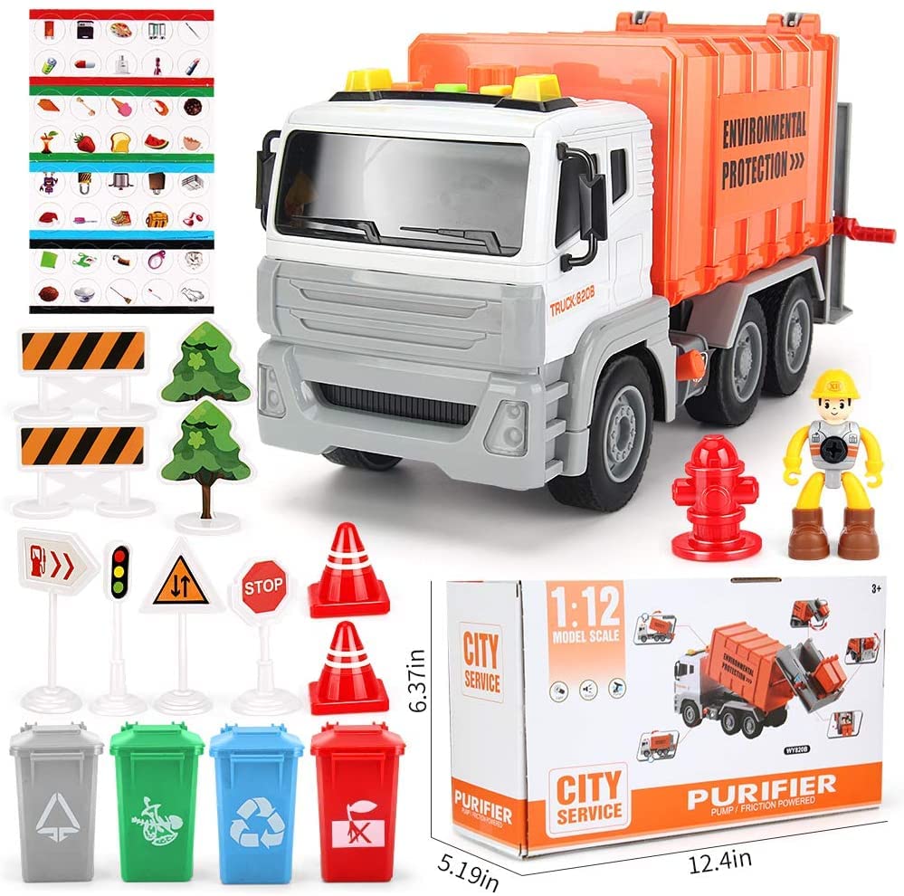 Anby families Camion Basura de Juguete con Luces y Sonidos,Juguete Niño 4 Años,Vehiculos Camión Juguete Regalo para Niños Niña…