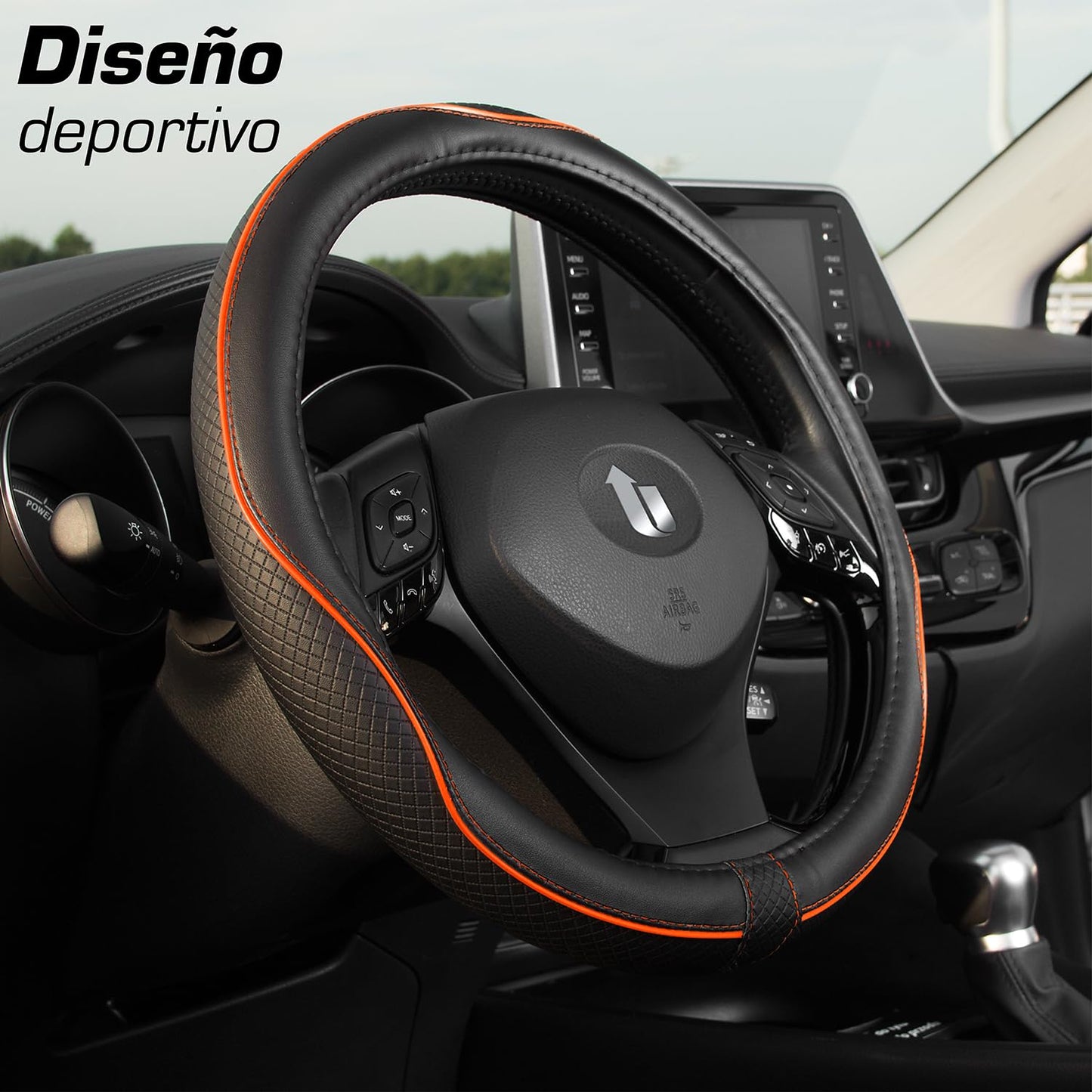 Upgrade4cars Funda Volante Coche Azul Negro Universal Poli-Piel | Cubre 37-38 cm Diámetro Exterior | Accesorios Coches Interior Decoracion Cubierta | Ideas Regalos