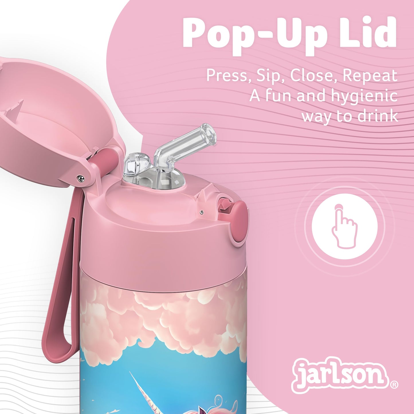 Jarlson®, Botella térmica de acero inoxidable, para niños, libre de BPA, botella para bebidas con pajilla, termo de 500 ml (Camión de bomberos rojo, 500 ml)