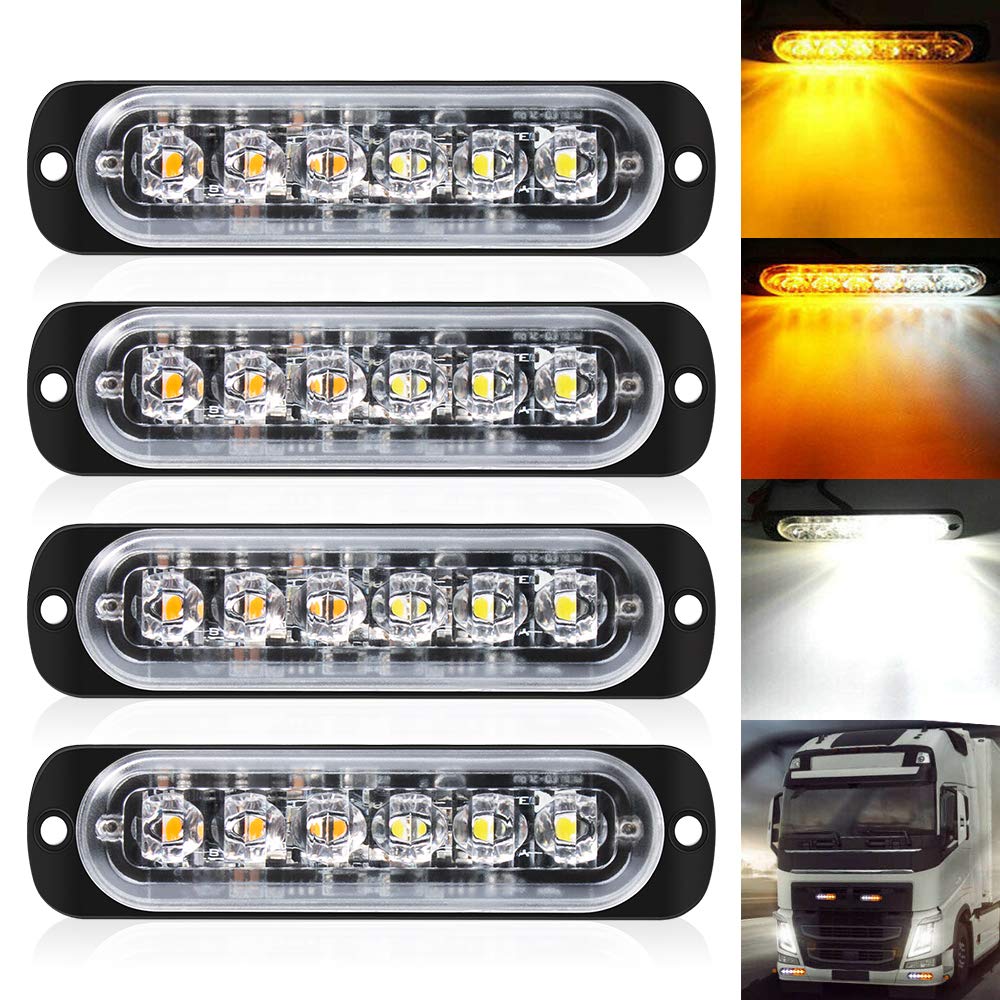 DEFVNSY - Paquete de 4-6 LED Marcador lateral blanco ámbar 12V-24V DC Marcador lateral de camión de coche Luz indicadora Barra de luz Luz de separación Luces estroboscópicas para remolque