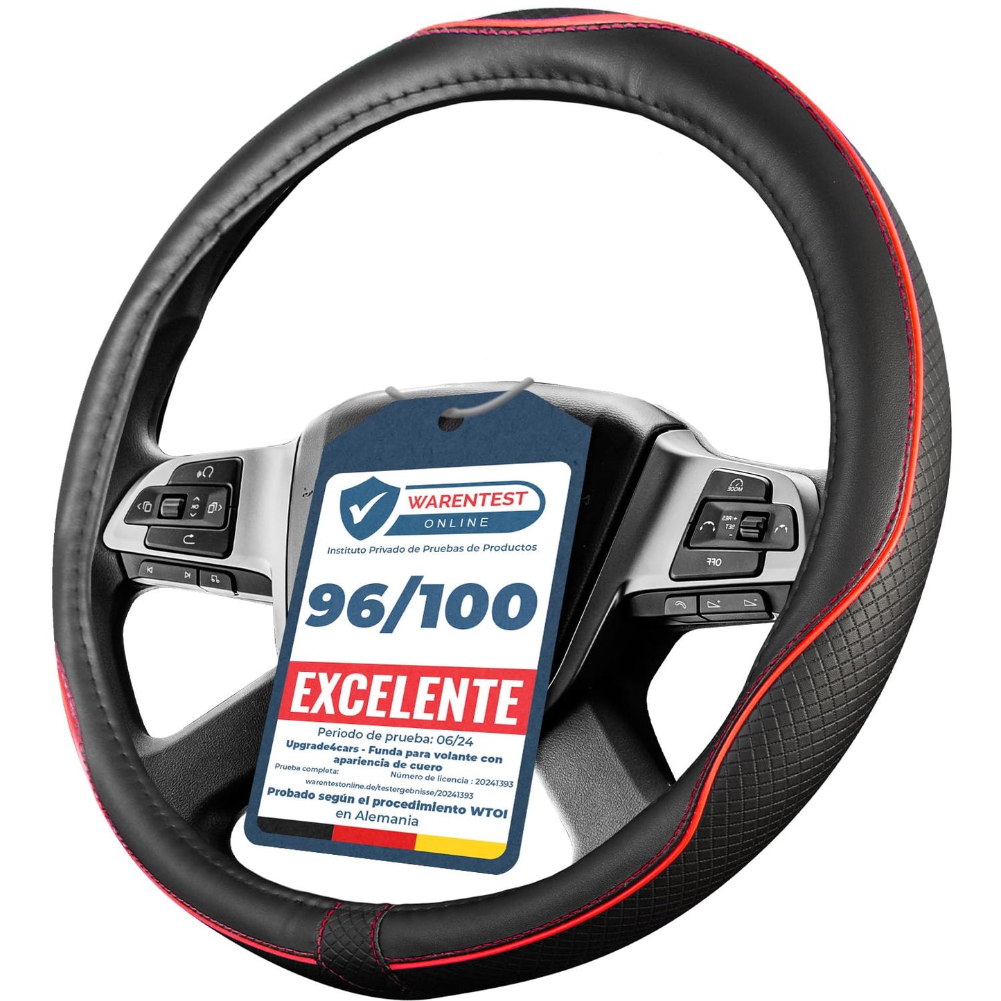 Upgrade4cars Funda Volante Coche Azul Negro Universal Poli-Piel | Cubre 37-38 cm Diámetro Exterior | Accesorios Coches Interior Decoracion Cubierta | Ideas Regalos