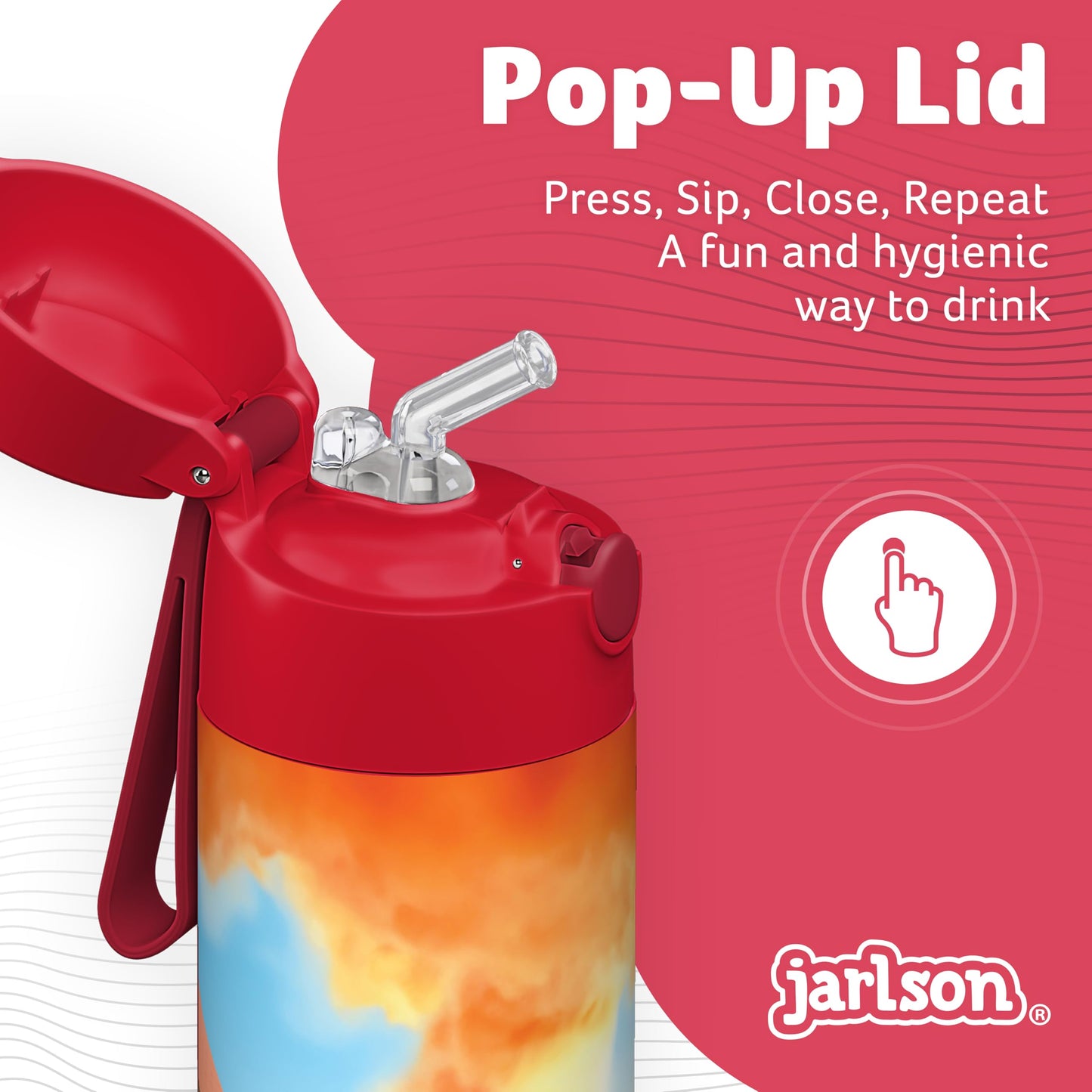 Jarlson®, Botella térmica de acero inoxidable, para niños, libre de BPA, botella para bebidas con pajilla, termo de 500 ml (Camión de bomberos rojo, 500 ml)