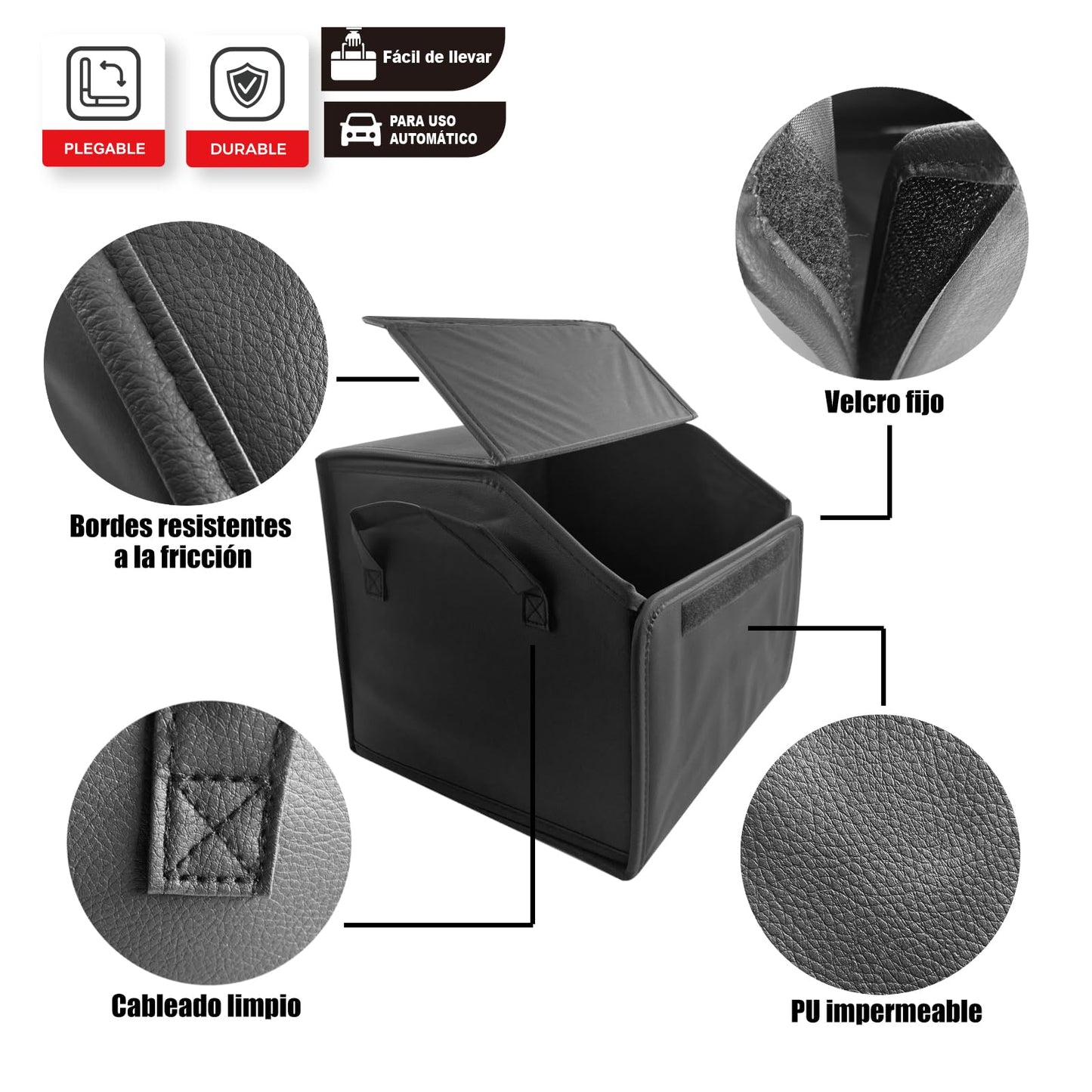 Enerfero Organizador de Maletero Plegable de PU – Caja de Almacenamiento Multiuso para Coche, SUV y Camión – Gran Capacidad (PU)
