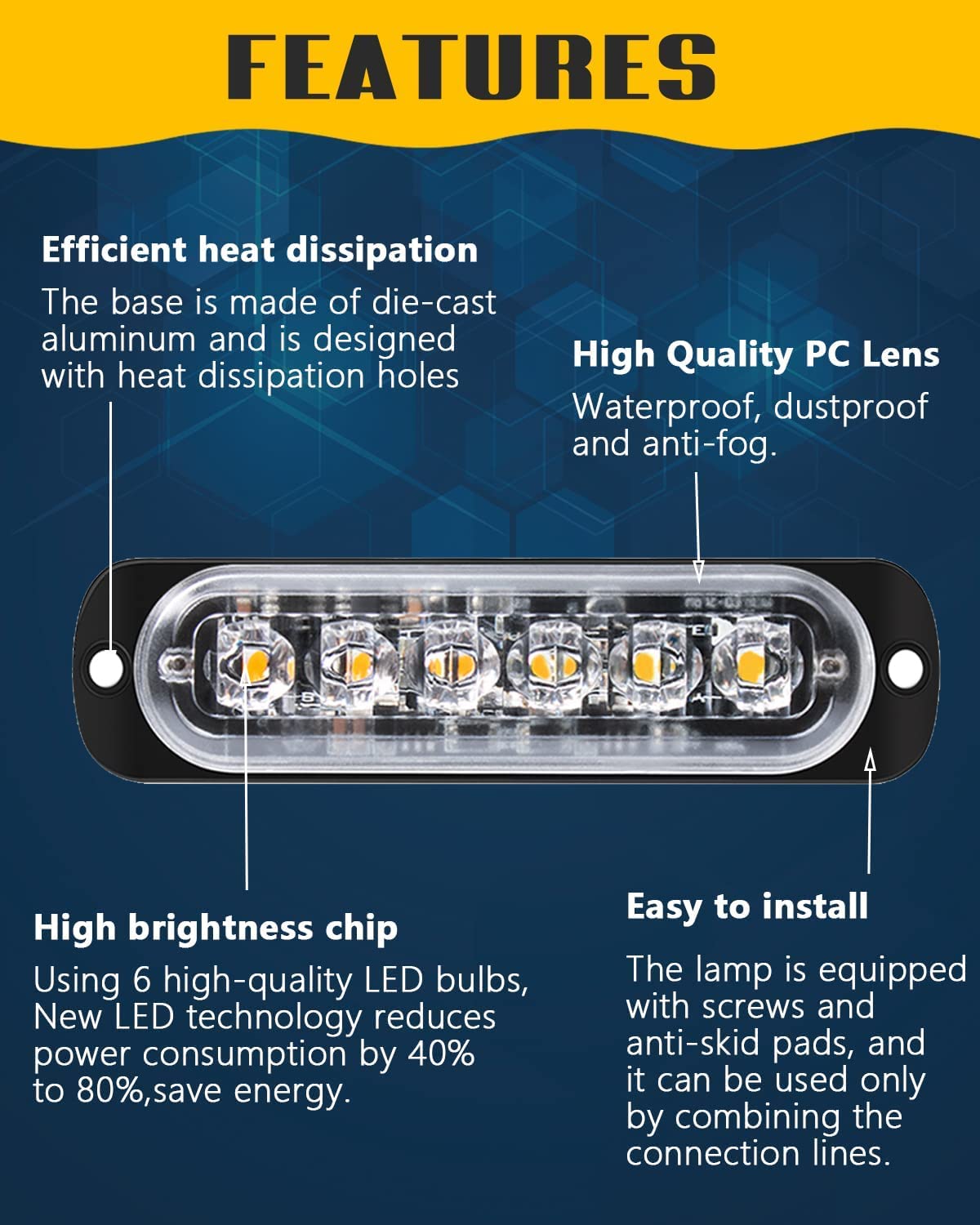 DEFVNSY - Paquete de 4-6 LED Marcador lateral blanco ámbar 12V-24V DC Marcador lateral de camión de coche Luz indicadora Barra de luz Luz de separación Luces estroboscópicas para remolque