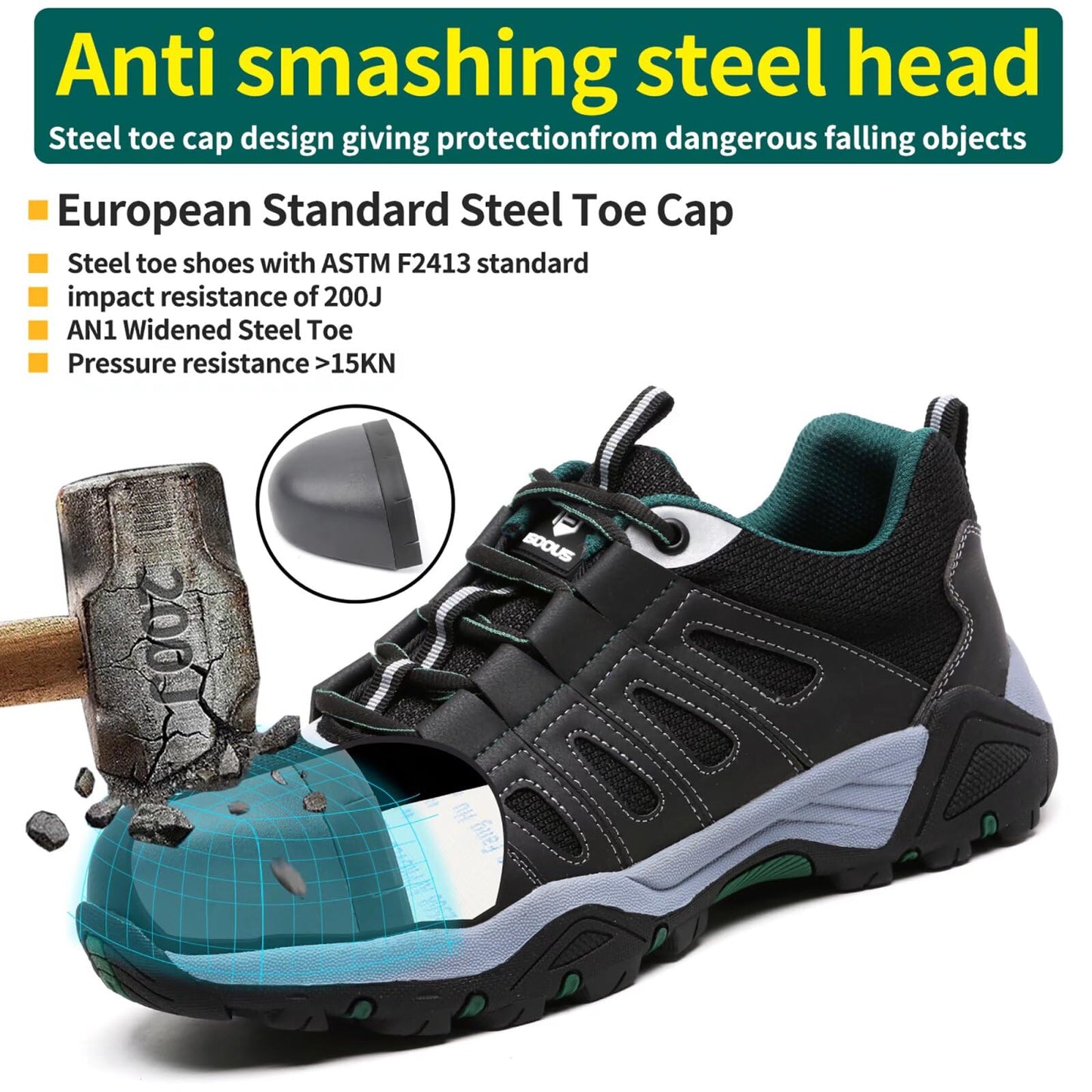 ISOOUS Zapatos de Seguridad Hombre Mujer Calzado de Trabajo Comodo Ligeros con Punta de Acero Transpirable Anti-pinchazos