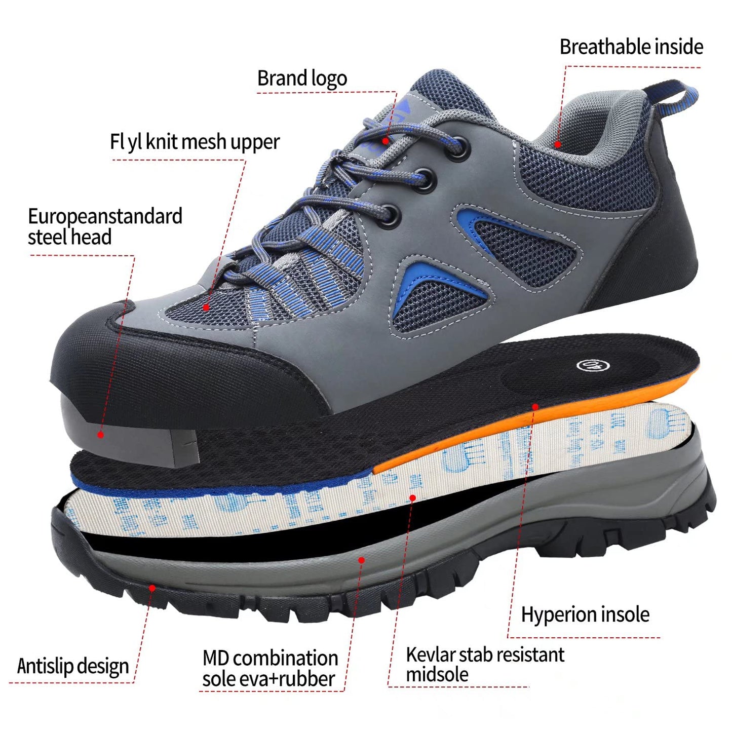 ISOOUS Zapatos de Seguridad Hombre Mujer Ligero Zapatos de Trabajo Punta de Acero Transpirable Calzado de Seguridad