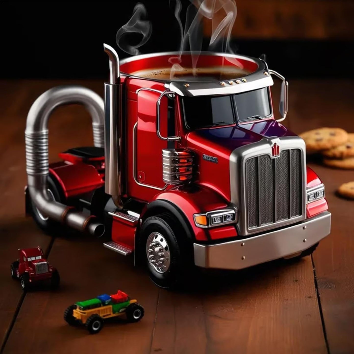 Taza de café hecha a mano para camión, taza de café con asa, taza de café de cerámica semi camión, taza de café para coche, 2025 nuevas y divertidas tazas de té para camionero