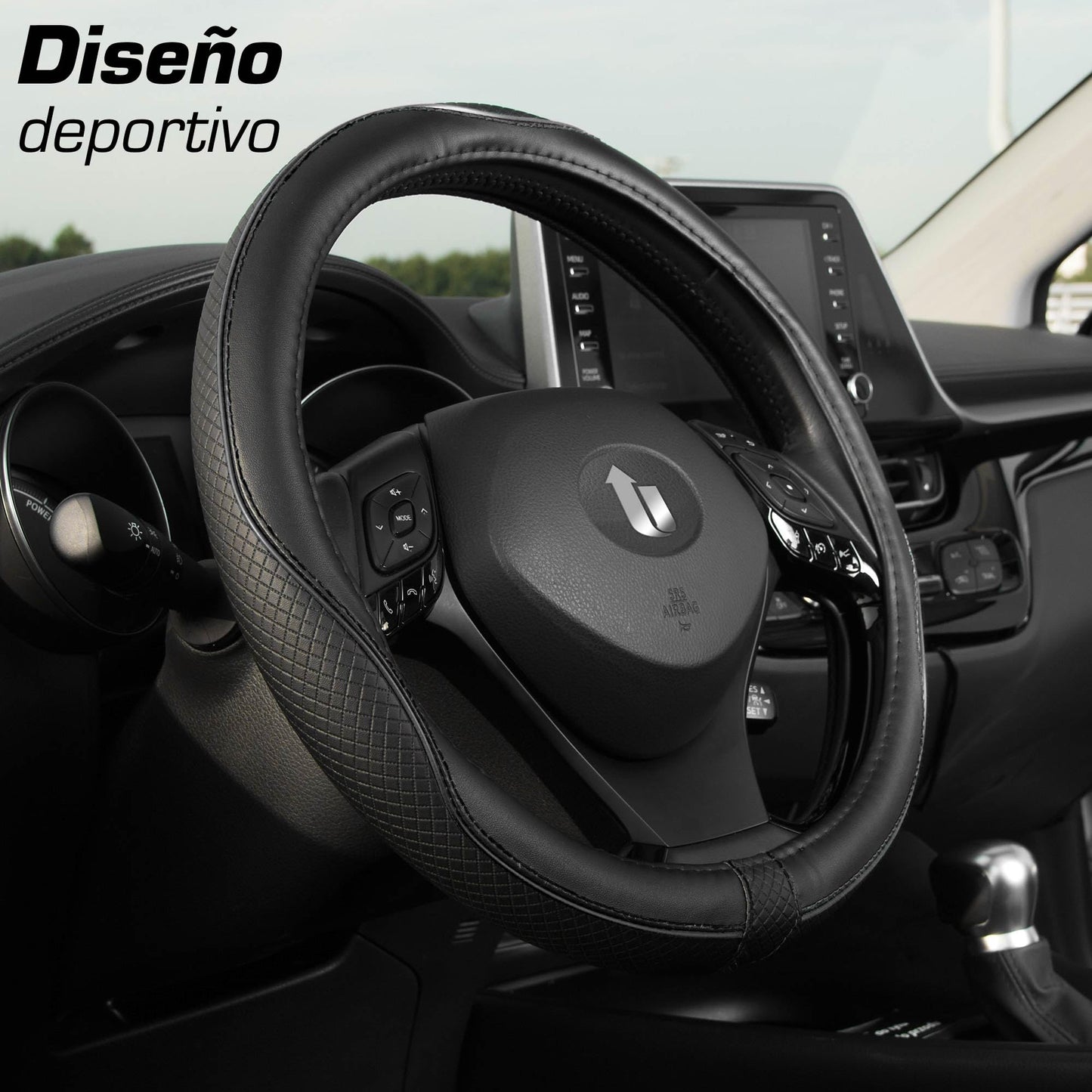 Upgrade4cars Funda Volante Coche Azul Negro Universal Poli-Piel | Cubre 37-38 cm Diámetro Exterior | Accesorios Coches Interior Decoracion Cubierta | Ideas Regalos