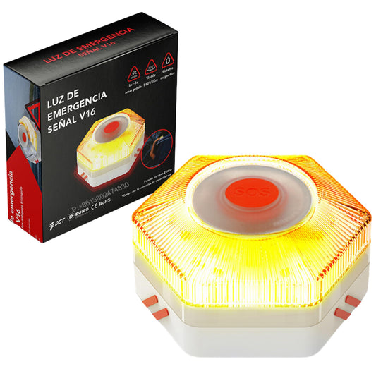 WORLD PRODUCTS STORE Luz Emergencia Homologado DGT – Baliza V16 DGT – Luz Emergencia Coche – Sustitutivo Triángulo de Emergencia- Resistente Agua - Luz Avería Accidente – Visibilidad 1 KM