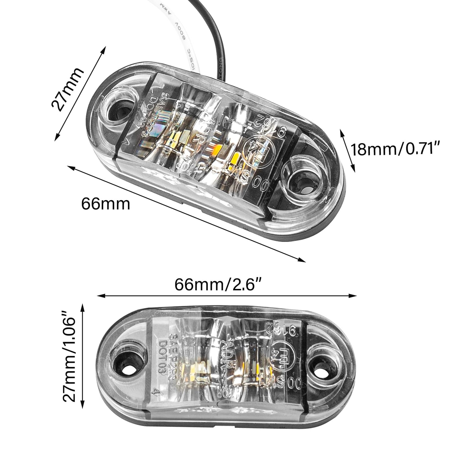 Krtopo 30X 2 Luces LED de Marcador Lateral 12 / 24V Trailer luz Lateral de Advertencia Luz Amarilla/Blanco/Rosa para Camión RV Caravan (Rosa+Amarilla+Blanco)