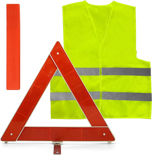 ZephyrCraft 2 en 1 Kit Triangulos Coche Homologados y Chaleco Reflectante, Kit Emergencia Cochepara Emergencias y Averías
