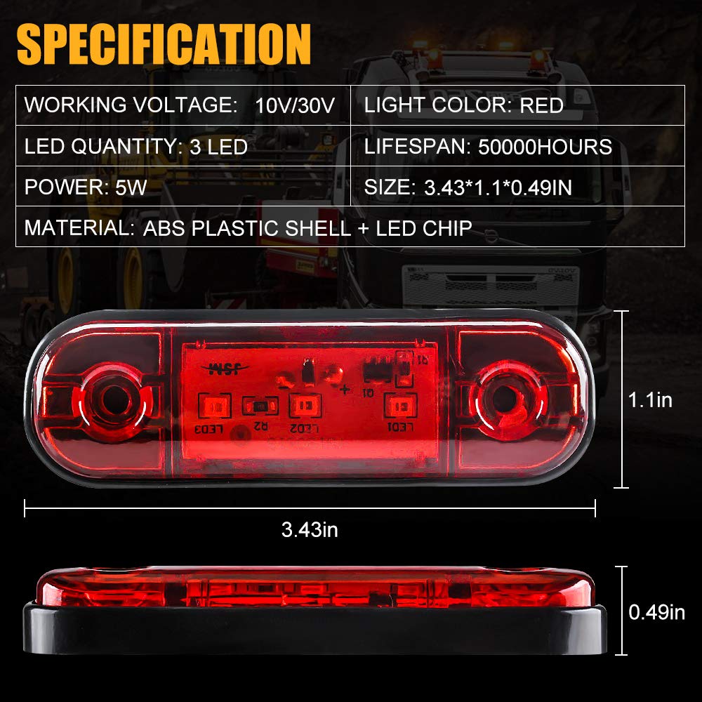 yifengshun 4 uds luz indicadora de marcador lateral LED luces de posición laterales traseras delanteras 12 V para camión Camper Van Camión RV luces de marcador（Ámbar）