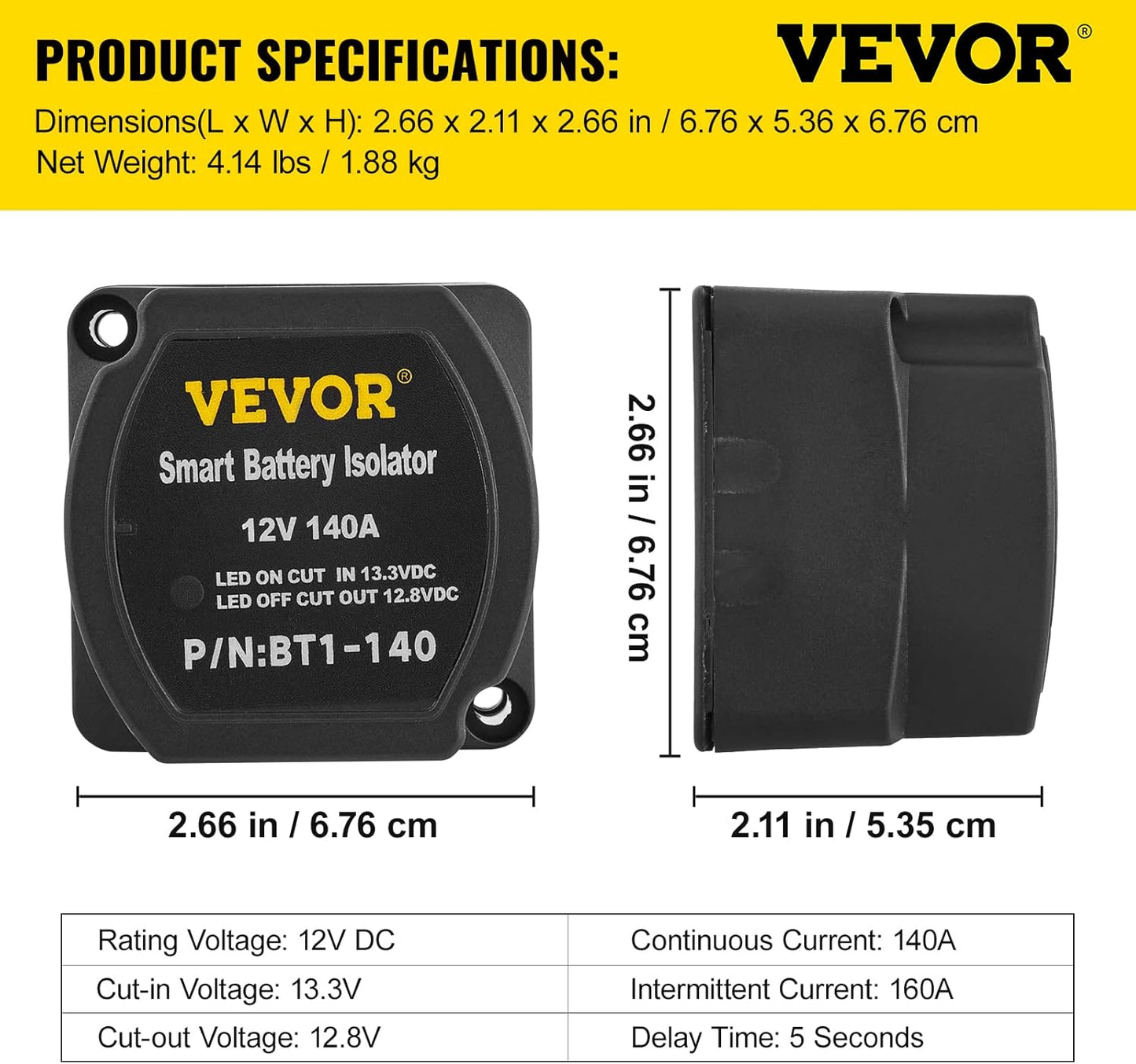VEVOR Kit de Relé de Carga Dividida 12 V Relé Sensible al Voltaje 5 m UTV Camión