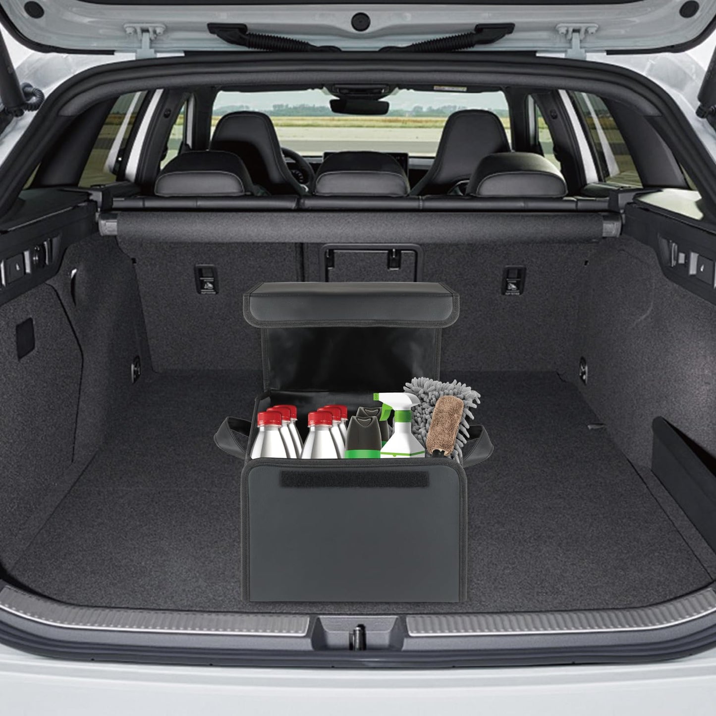 Enerfero Organizador de Maletero Plegable de PU – Caja de Almacenamiento Multiuso para Coche, SUV y Camión – Gran Capacidad (PU)