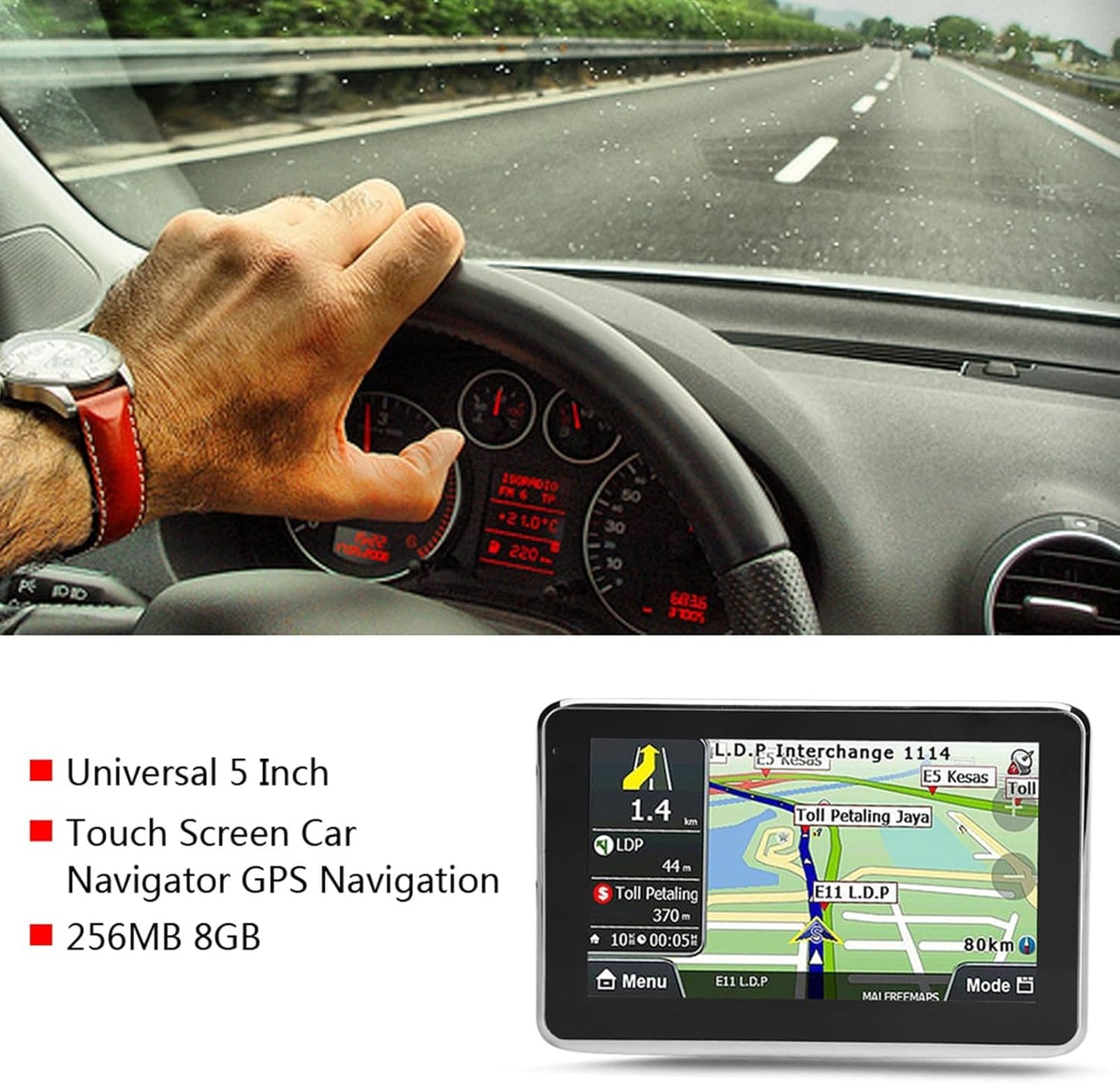 Yctze Car GPS Navigator, (Universal) Pantalla táctil de 5 pulgadas Car Navigator GPS Navigation 256MB 8GB MP3 FM (Negro)