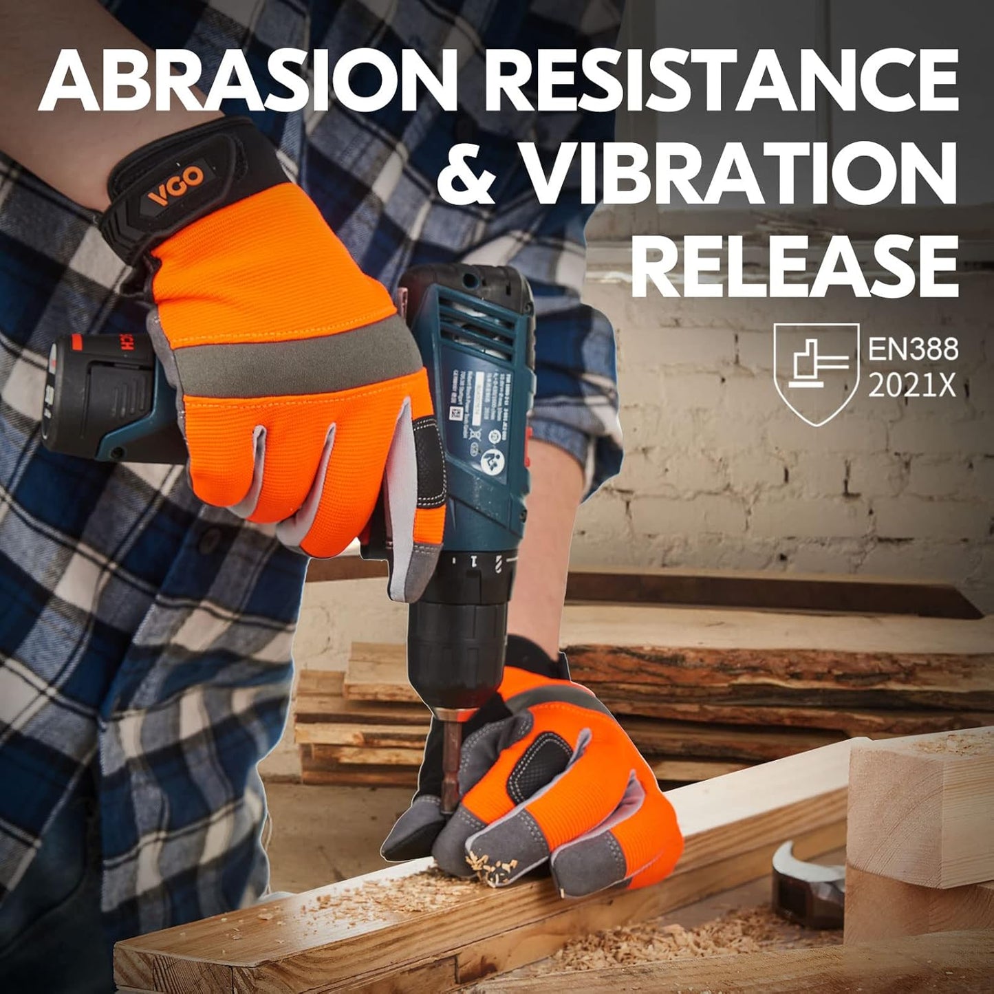 Vgo... Guante de Trabajo Touchscreen Resistentes,Guantes Protección para Almacén Obra Portero Montaje Mecánicos, 1 Par