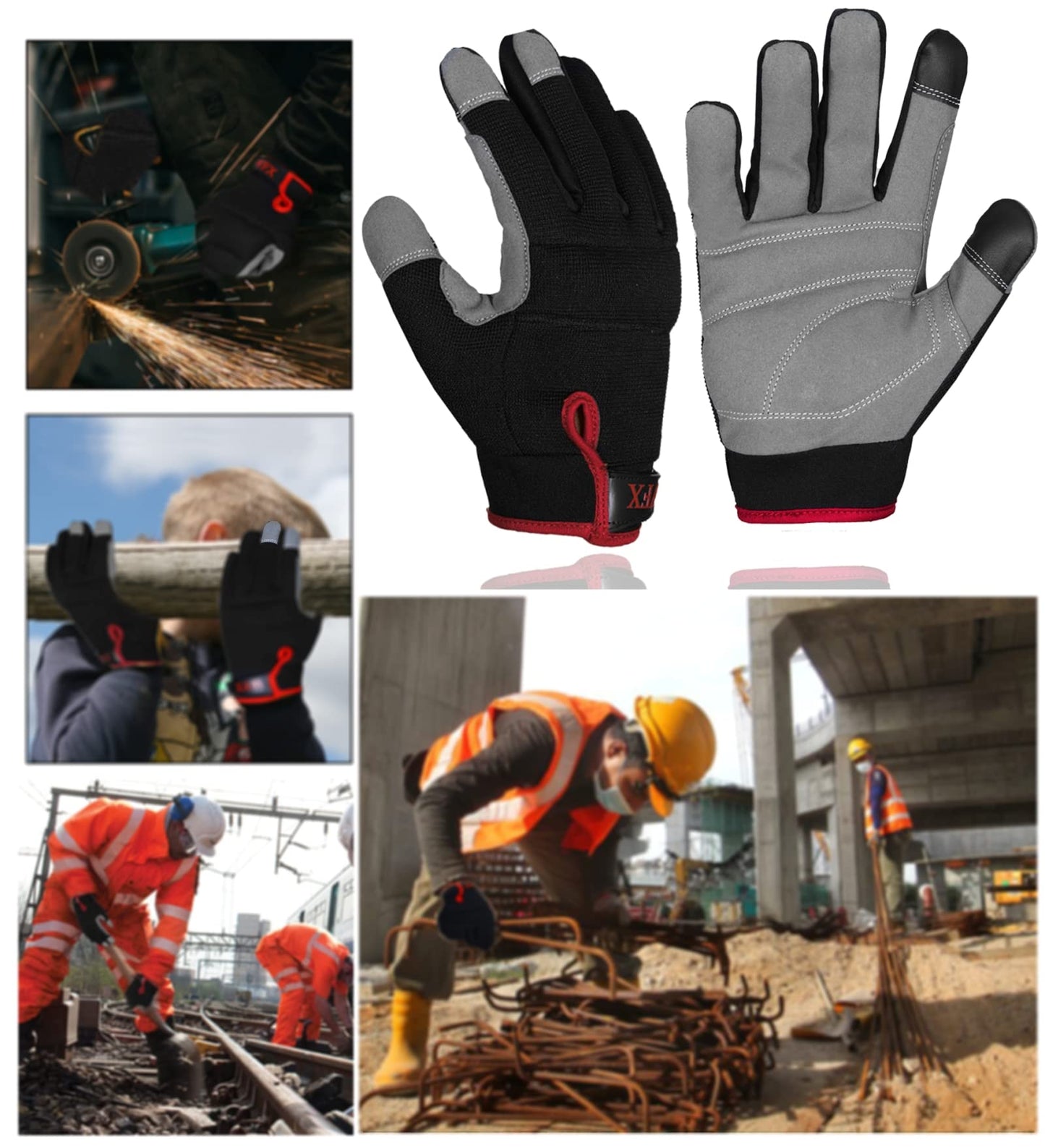 Guantes de Trabajo para Hombre, para Pantalla táctil Transpirables de Elastano Acolchados Nudillos Mecánico palma Seguridad Constructor Destreza Construcción, Jardinería, Camping Guantes (L, Rojo)