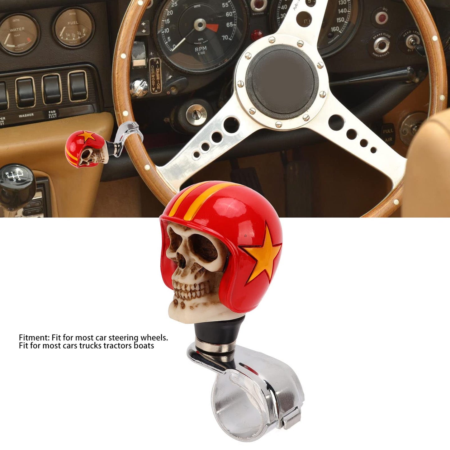 Rueda Giratoria para Volante de Calavera, Perilla Giratoria para Volante de 3 Cm, Rueda Giratoria con Forma de Calavera para Coches, Camiones, Tractores y Barcos (Rojo)