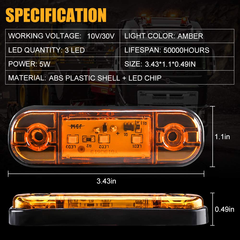 yifengshun 4 uds luz indicadora de marcador lateral LED luces de posición laterales traseras delanteras 12 V para camión Camper Van Camión RV luces de marcador（Ámbar）