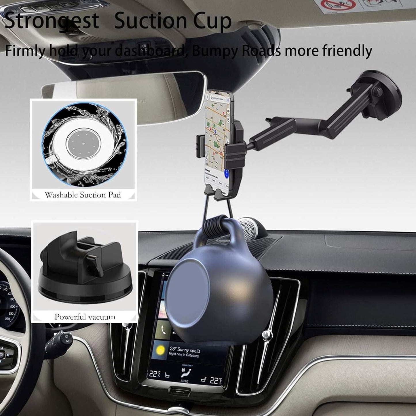 Annadue Soporte para Teléfono para Camión, Soporte para Teléfono para Camión Resistente de Brazo Largo de 16,9 Pulgadas, Soporte para Teléfono para Parabrisas de Tablero. Negro