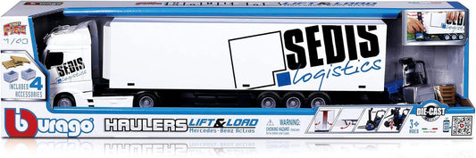 Bburago B18-31471 Street Fire HAULERS MB ACRTROS Palets de elevación y Carga fundidos, Escala 1:43, Modelo de camión Coleccionable