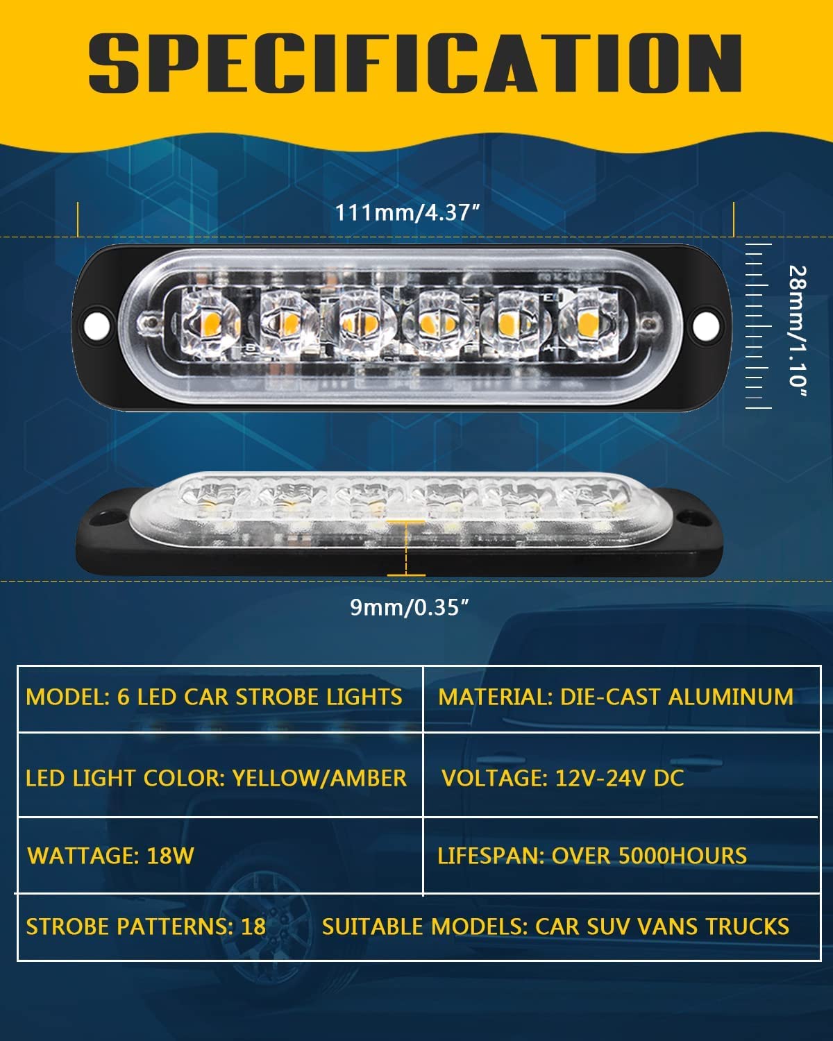 DEFVNSY - Paquete de 4-6 LED Marcador lateral blanco ámbar 12V-24V DC Marcador lateral de camión de coche Luz indicadora Barra de luz Luz de separación Luces estroboscópicas para remolque