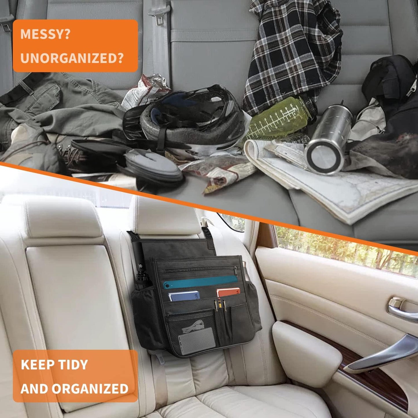 Organizador de asiento trasero de coche, bolsa de almacenamiento colgante para asiento del pasajero, organizador de asiento delantero de coche para oficina y niños, organizador de cabina de camión con