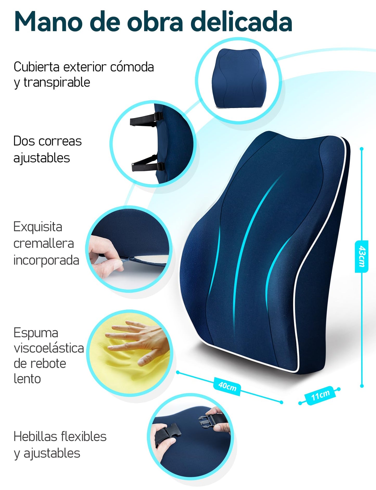 Travel Ease Cojín de Soporte Lumbar Ergonómico, Respaldo de Espuma Viscoelástica para Asiento de Automóvil, Silla de Oficina, Respaldo con Cubierta Antiestática y Correas Ajustables Dobles, Negro