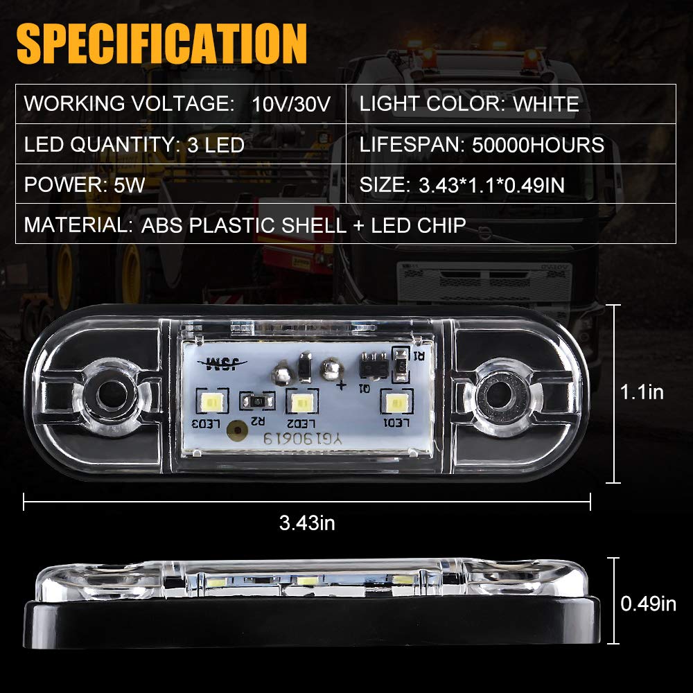 yifengshun 4 uds luz indicadora de marcador lateral LED luces de posición laterales traseras delanteras 12 V para camión Camper Van Camión RV luces de marcador（Ámbar）