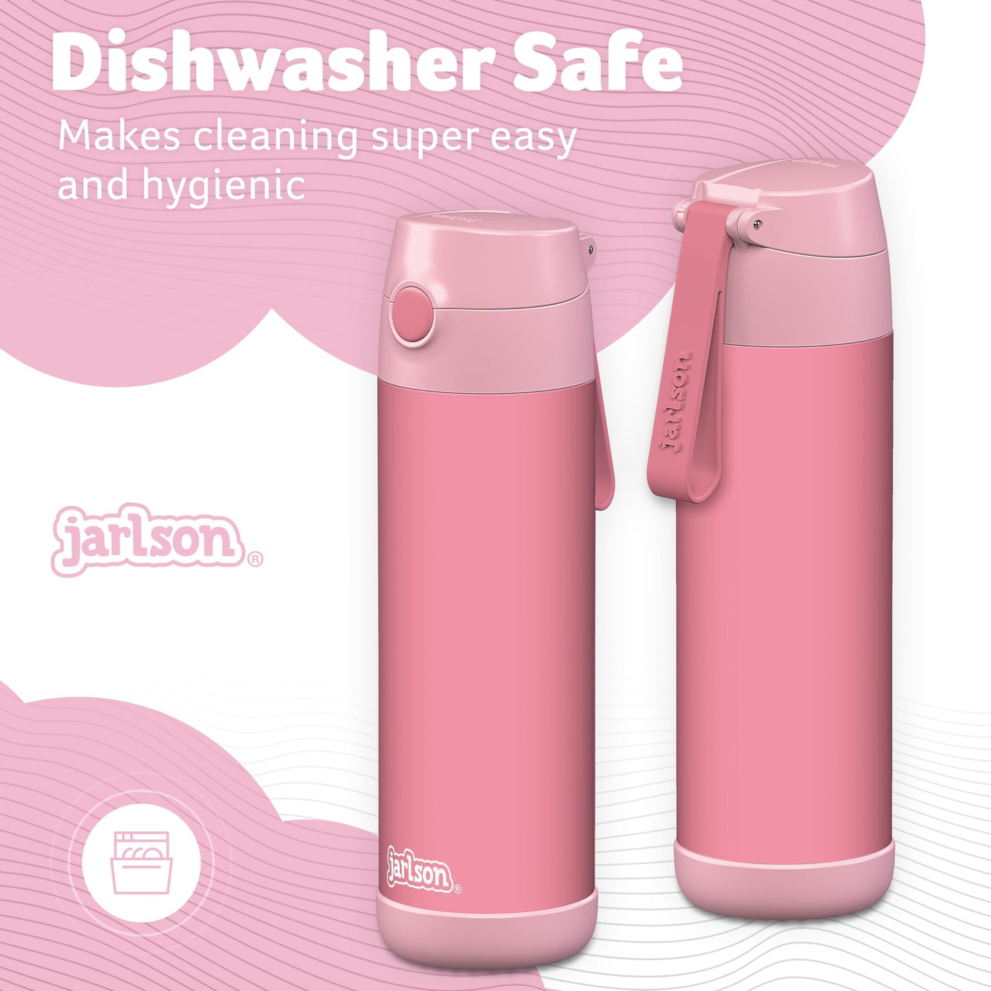 Jarlson®, Botella térmica de acero inoxidable, para niños, libre de BPA, botella para bebidas con pajilla, termo de 500 ml (Camión de bomberos rojo, 500 ml)