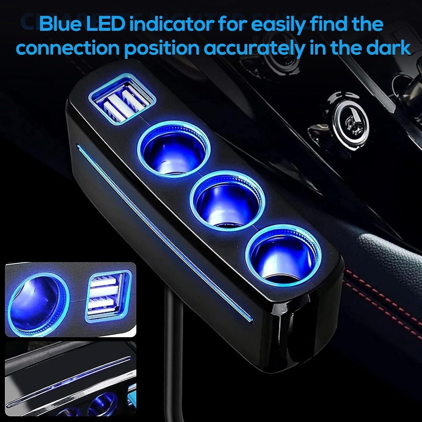 Linkstyle Adaptador de Encendedor de Cigarrillos, Cargador de Coche con 3 Tomas y Dos Puertos USB Divisor de Carga rápida para 12V/24V Dispositivos de Coche