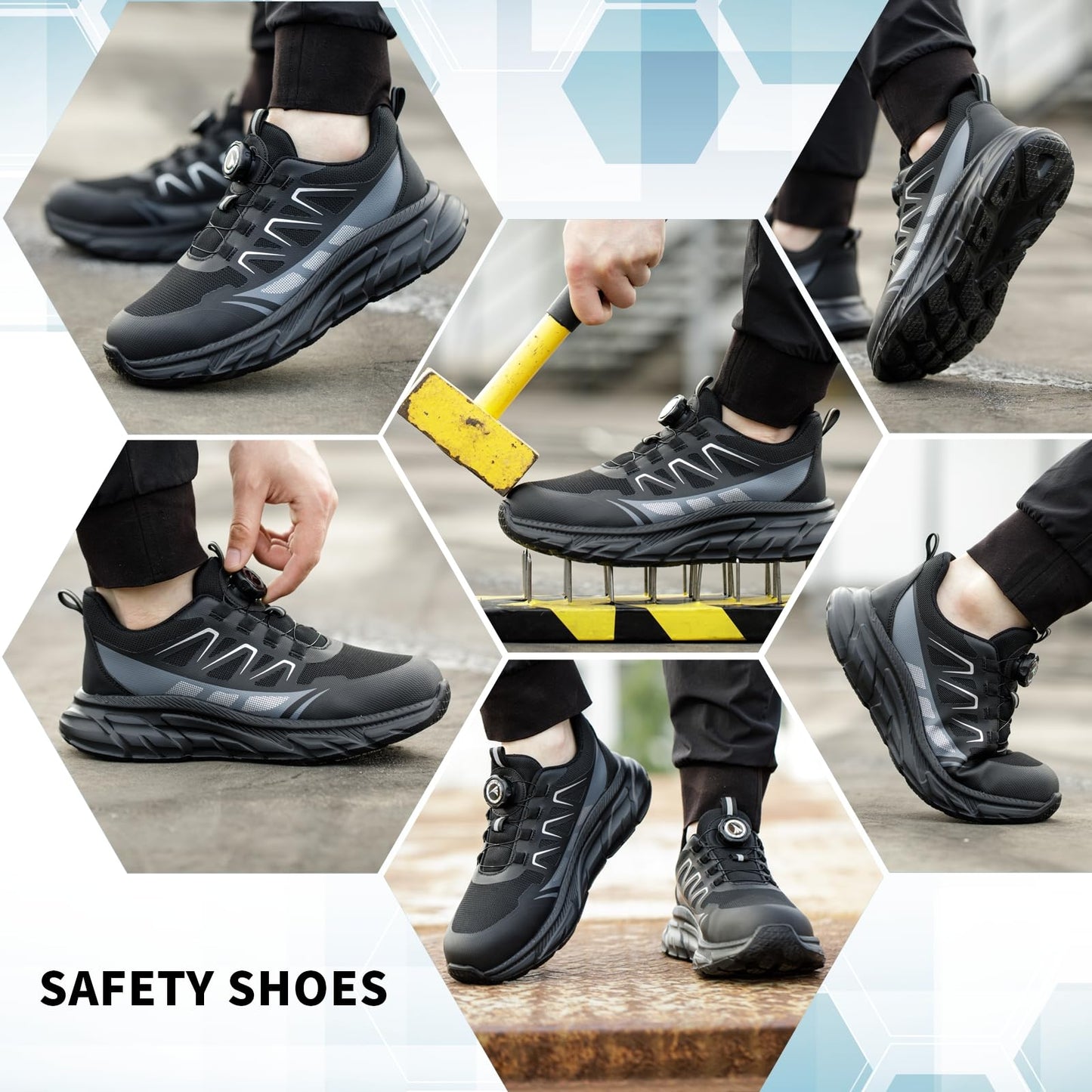 BAXIWUY Zapato Seguridad Hombre Mujer Calzado de Trabajo Ligeros Comodo Zapatillas de Seguridad con Punteras de Acero Transpirable Antideslizante Zapatillas Trabajo
