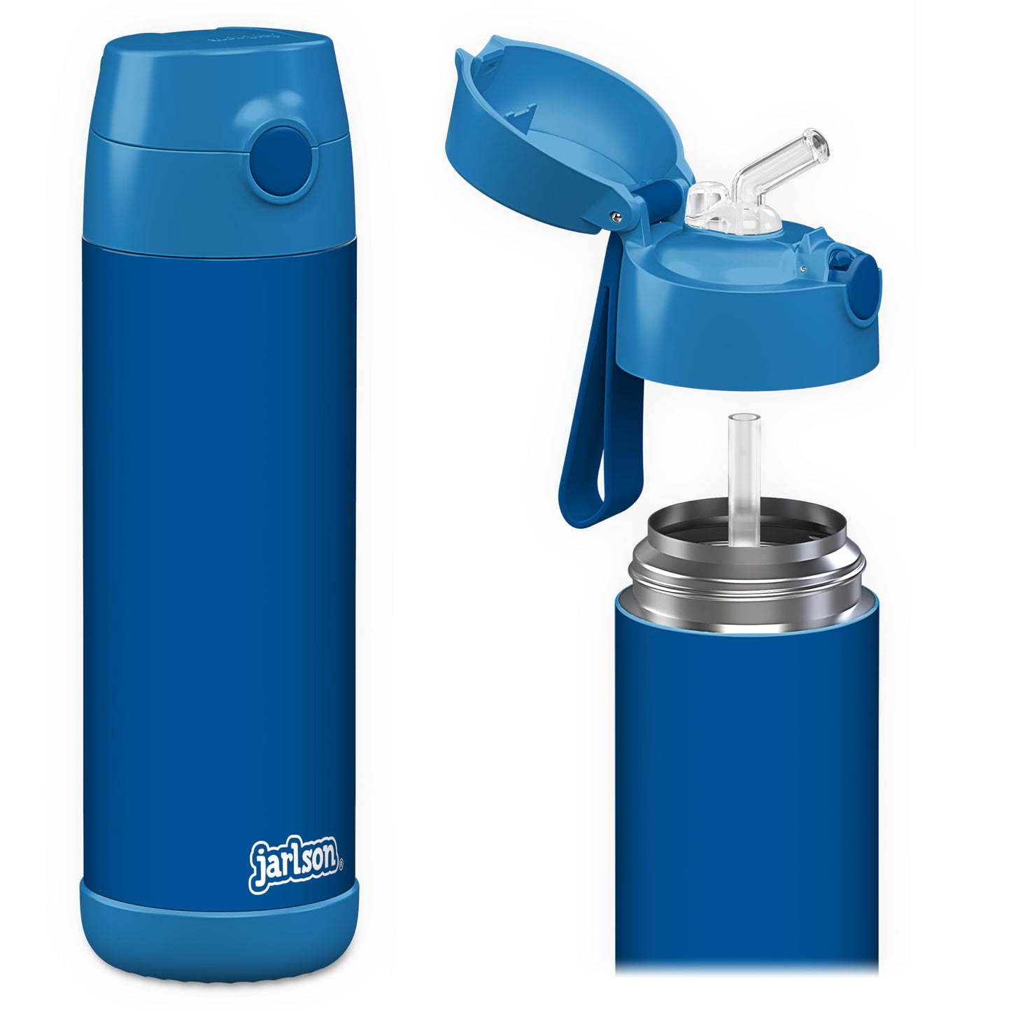 Jarlson®, Botella térmica de acero inoxidable, para niños, libre de BPA, botella para bebidas con pajilla, termo de 500 ml (Camión de bomberos rojo, 500 ml)