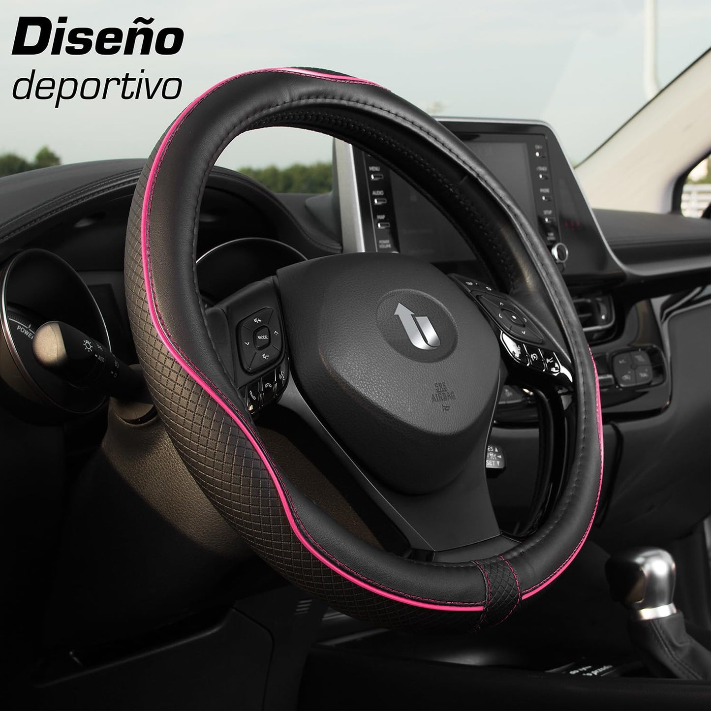 Upgrade4cars Funda Volante Coche Azul Negro Universal Poli-Piel | Cubre 37-38 cm Diámetro Exterior | Accesorios Coches Interior Decoracion Cubierta | Ideas Regalos