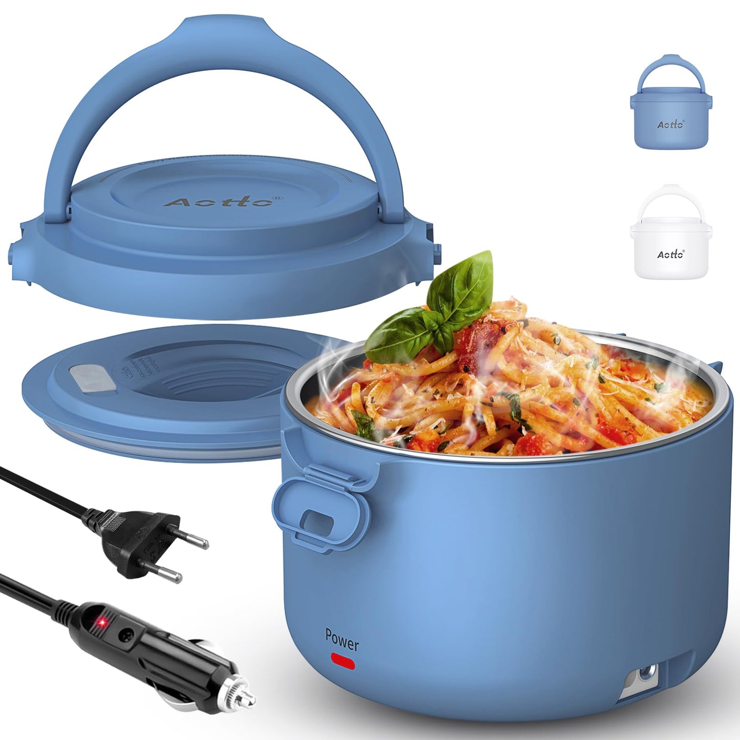 Aotto Fiambrera Eléctrica, 80W Taper Electrico para Comida, 950ml Fiambrera Termica para Adultos, 12V/24V/220V Fiambreras Comida Trabajo para Trabajo, Viajes, Coche, Camión, Casa, Oficina (Azul)