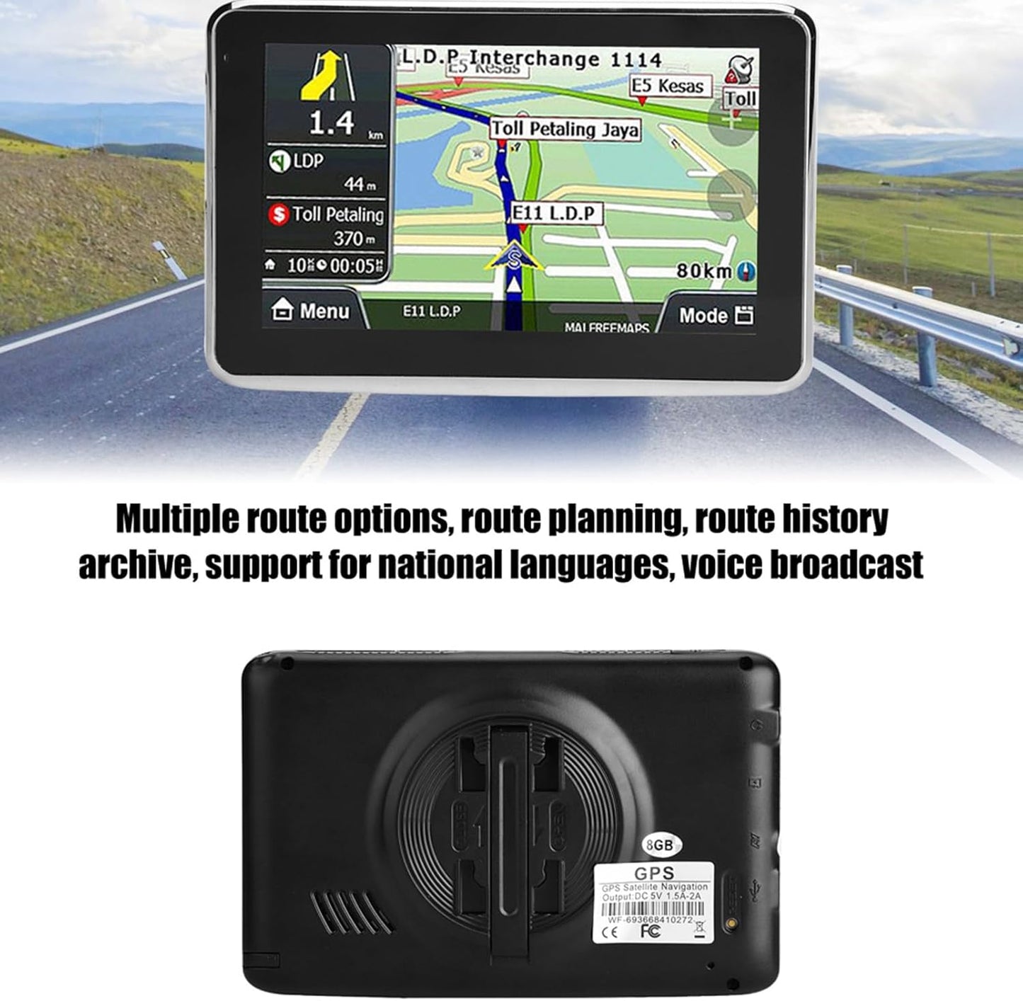 Yctze Car GPS Navigator, (Universal) Pantalla táctil de 5 pulgadas Car Navigator GPS Navigation 256MB 8GB MP3 FM (Negro)