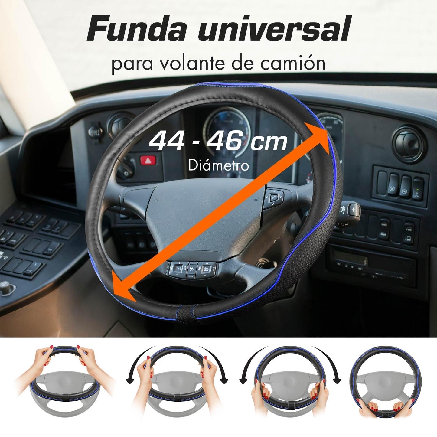 Upgrade4cars Funda Volante Coche Azul Negro Universal Poli-Piel | Cubre 37-38 cm Diámetro Exterior | Accesorios Coches Interior Decoracion Cubierta | Ideas Regalos
