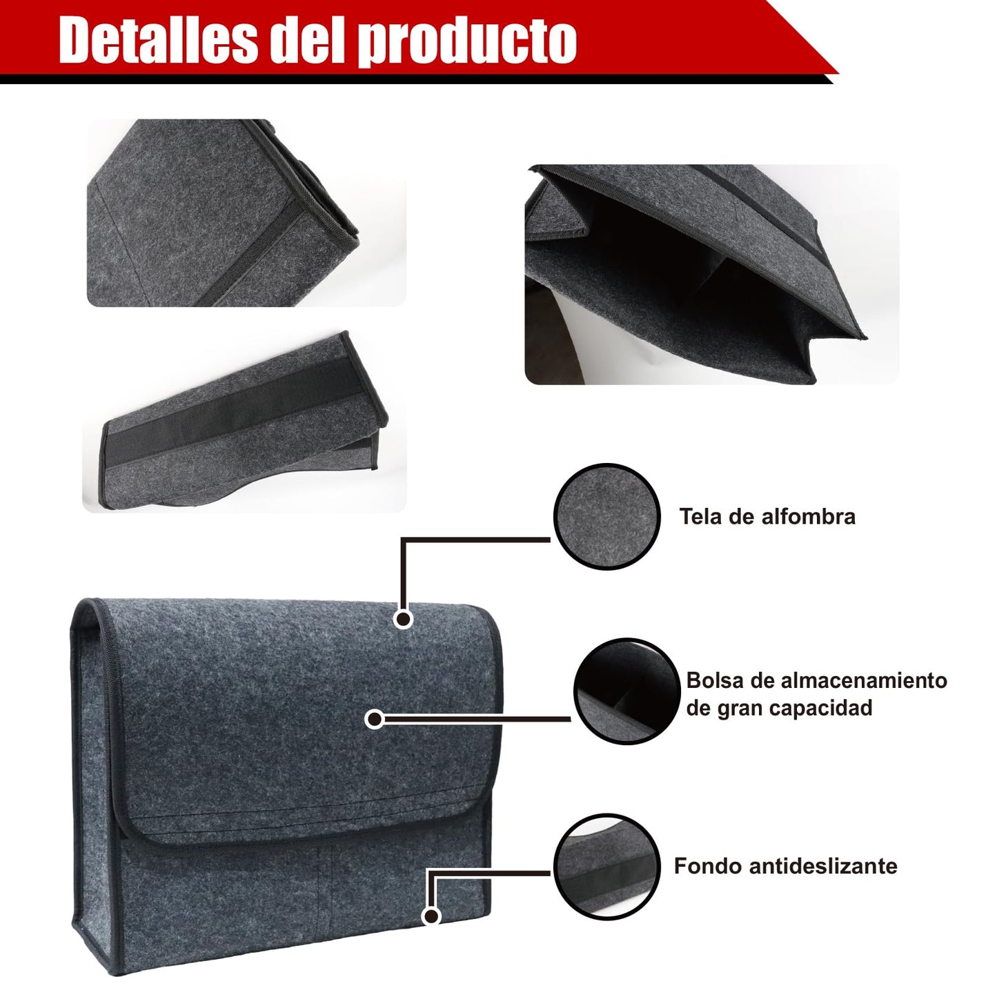 Enerfero Organizador de Maletero Plegable de PU – Caja de Almacenamiento Multiuso para Coche, SUV y Camión – Gran Capacidad (PU)