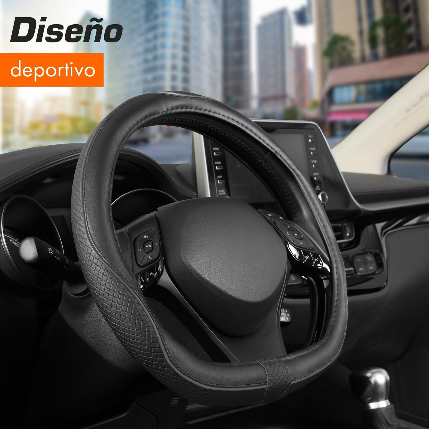 Upgrade4cars Funda Volante Coche Azul Negro Universal Poli-Piel | Cubre 37-38 cm Diámetro Exterior | Accesorios Coches Interior Decoracion Cubierta | Ideas Regalos