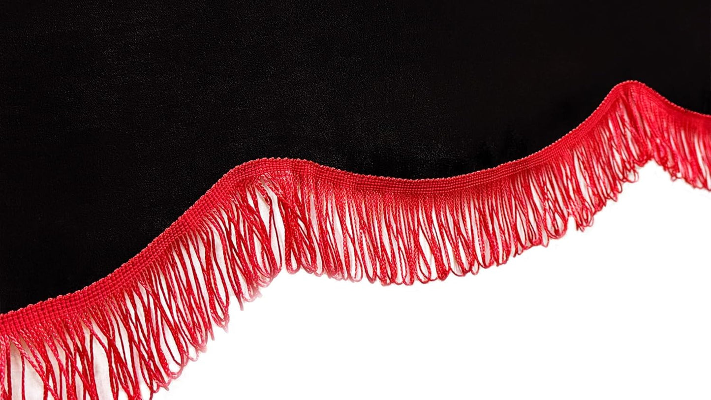 Juego de 3 cortinas para camiones en negro con flecos rojos