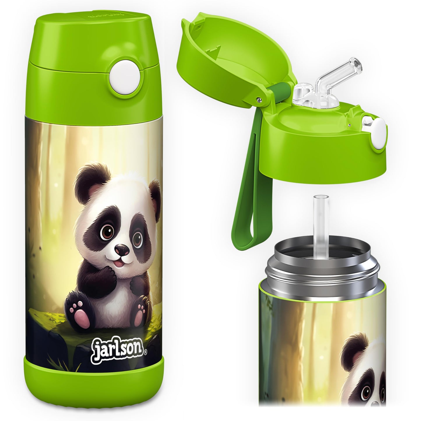 Jarlson®, Botella térmica de acero inoxidable, para niños, libre de BPA, botella para bebidas con pajilla, termo de 500 ml (Camión de bomberos rojo, 500 ml)