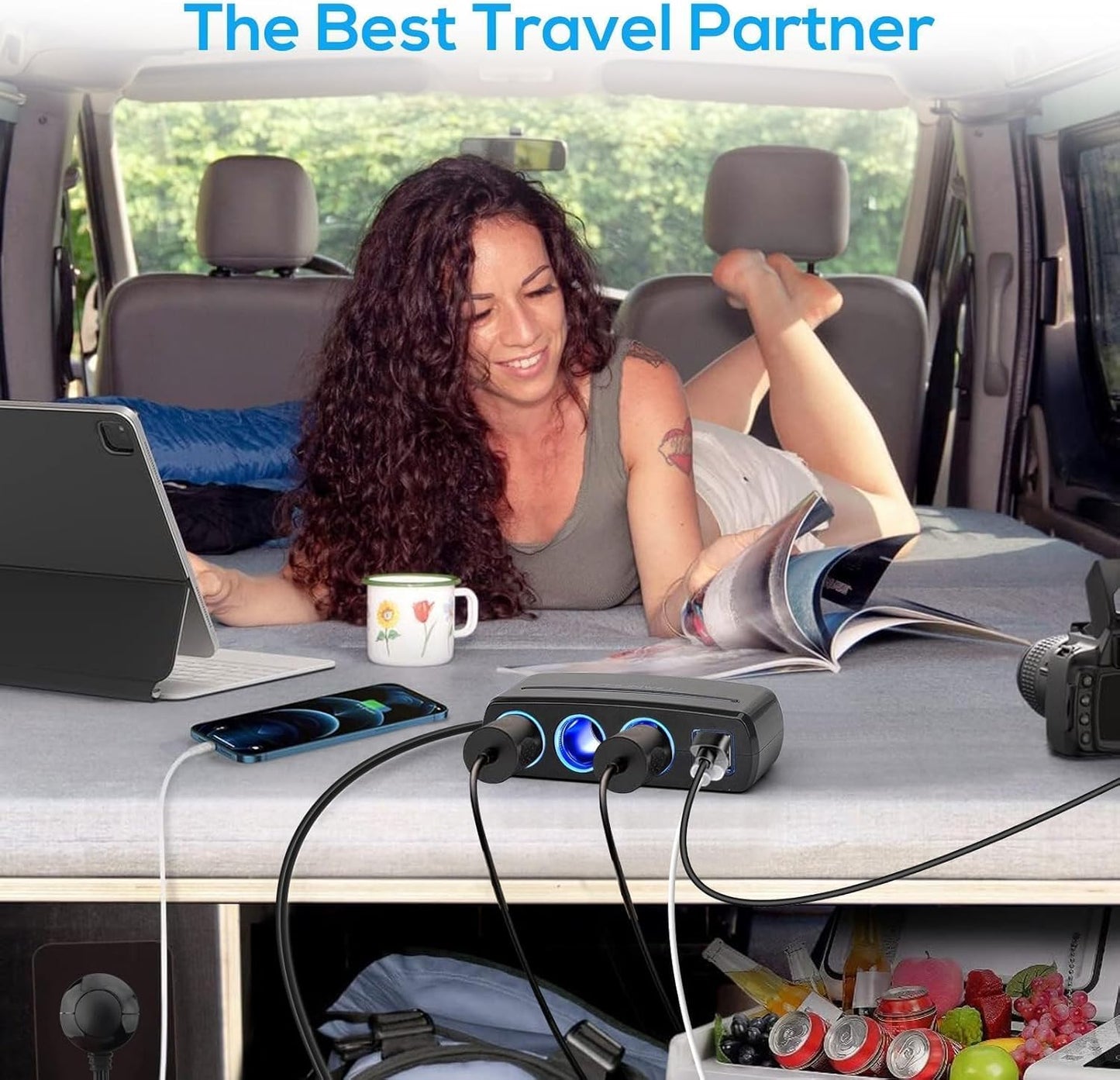 Linkstyle Adaptador de Encendedor de Cigarrillos, Cargador de Coche con 3 Tomas y Dos Puertos USB Divisor de Carga rápida para 12V/24V Dispositivos de Coche