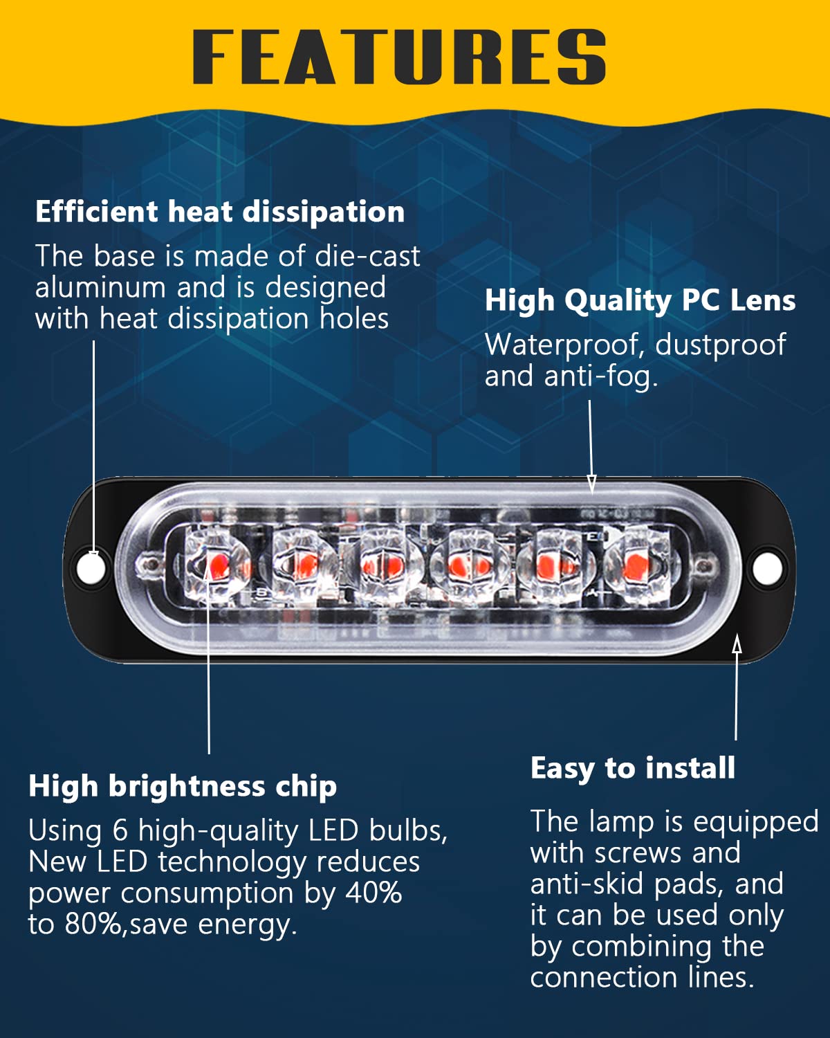 DEFVNSY - Paquete de 4-6 LED Marcador lateral blanco ámbar 12V-24V DC Marcador lateral de camión de coche Luz indicadora Barra de luz Luz de separación Luces estroboscópicas para remolque