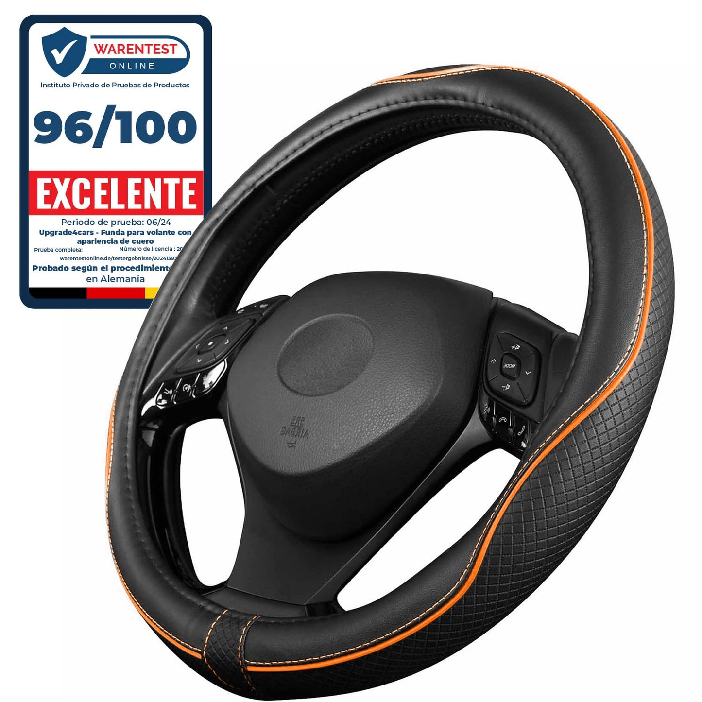 Upgrade4cars Funda Volante Coche Azul Negro Universal Poli-Piel | Cubre 37-38 cm Diámetro Exterior | Accesorios Coches Interior Decoracion Cubierta | Ideas Regalos